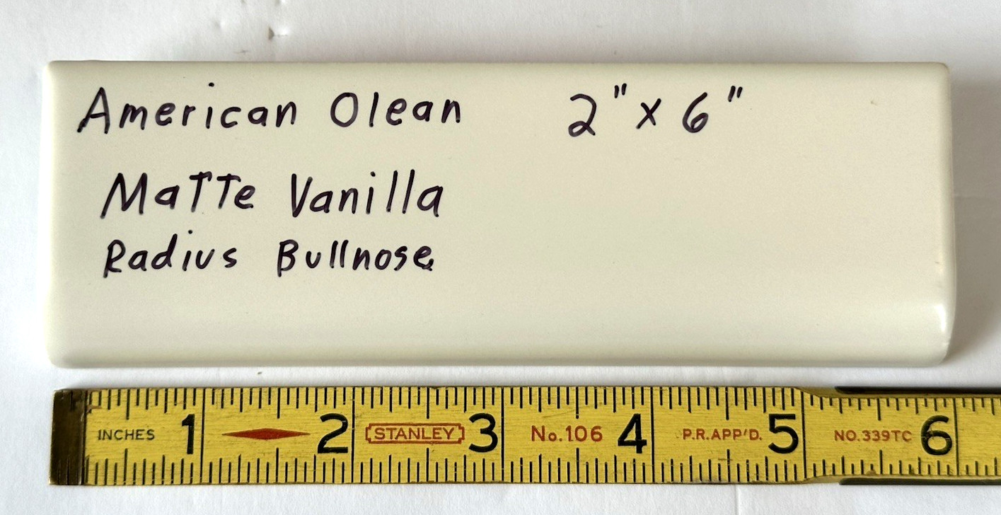 1 pc. Vanilla / off- white: 2″ X 6″ Radius Bullnose Ceramic Tile: American Olean