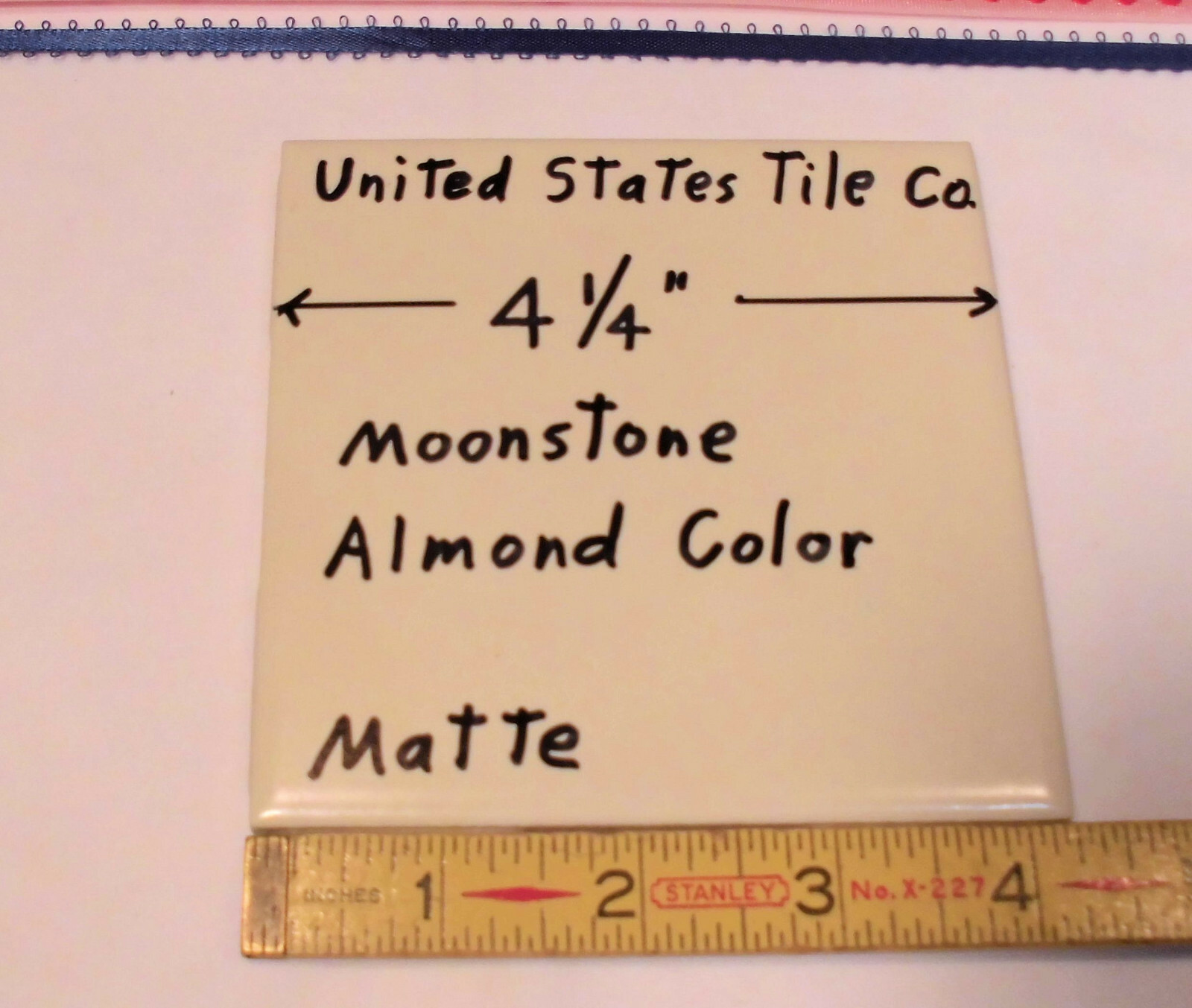 1 pc. *Almond – Moonstone* Matte Ceramic Tile 4-1/4″ (NOS) Made in USA