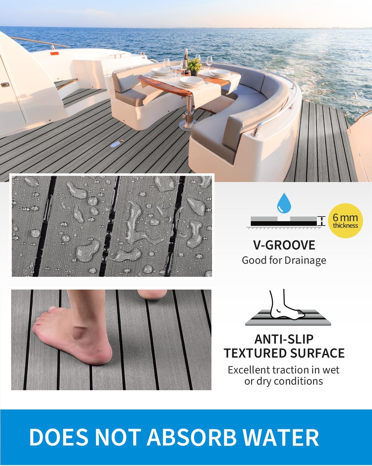 Boat Flooring EVA Foam SelfAdhesive 48”x16.8” Faux Teak Marine Boat Decking…