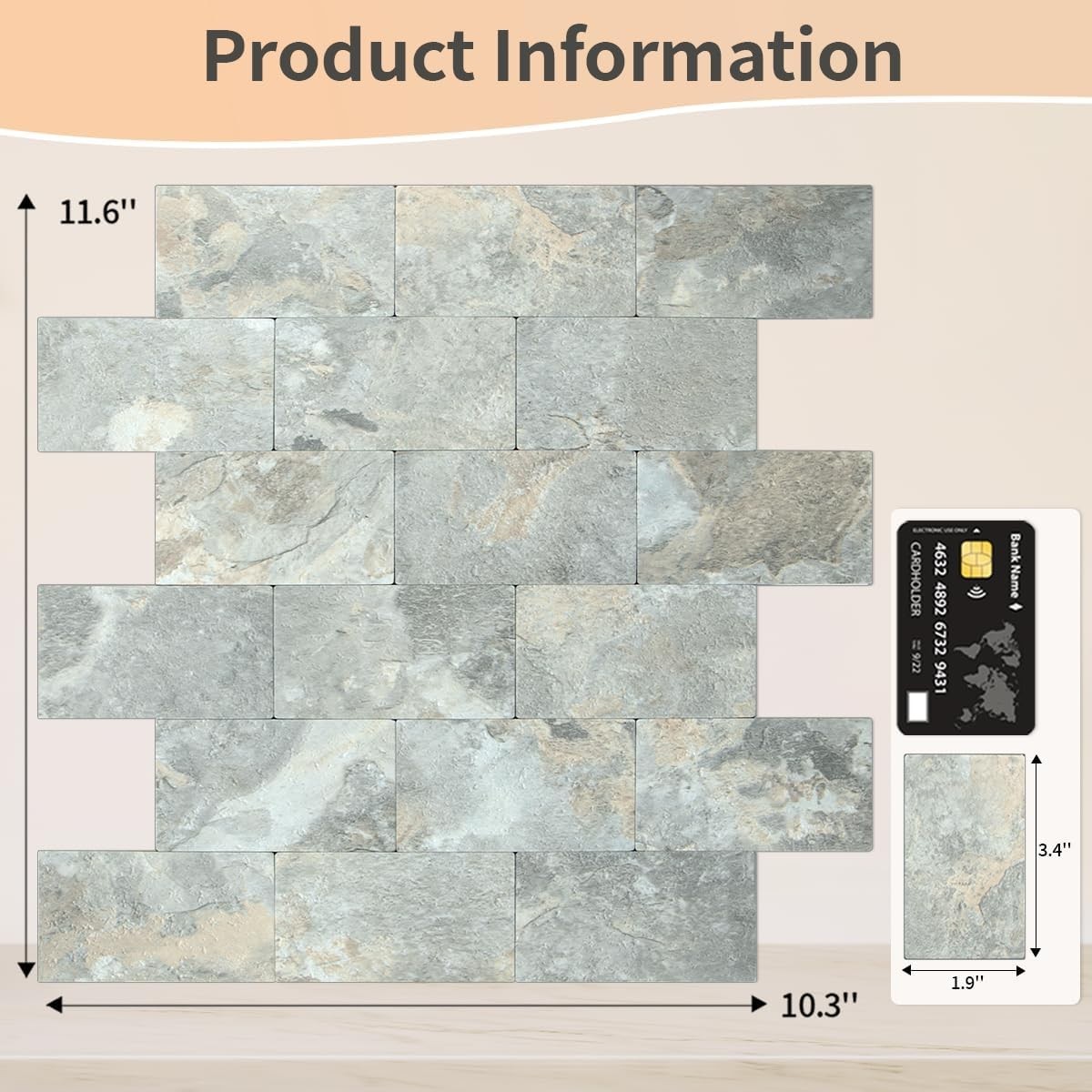 1 Sheet Grey Brown Slate Thick PVC Peel and Stick Backsplash Wall Tiles, 12″x…