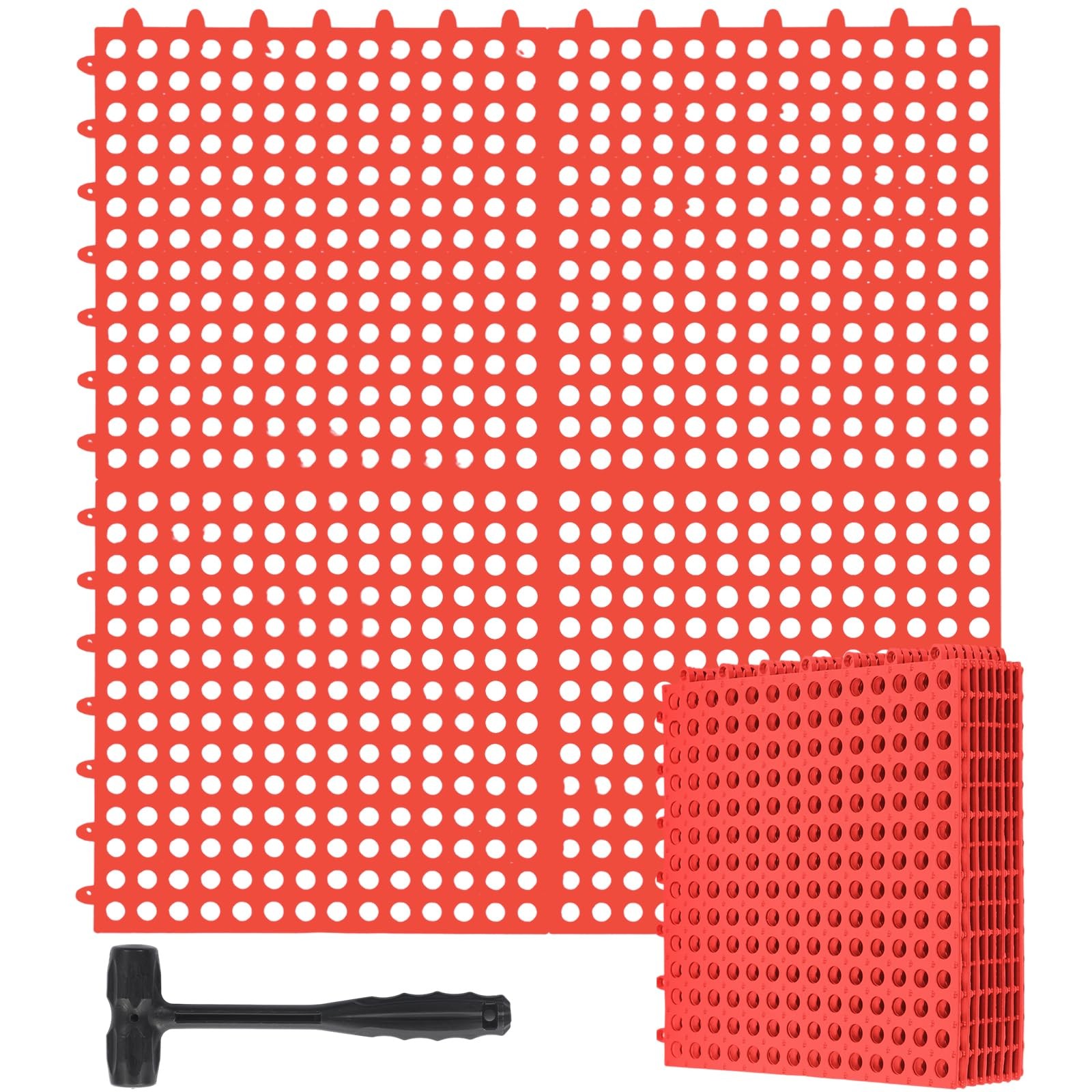 Drydiet 8 Pack Drainage Tiles Modular Interlocking 12 x 12 inches, Dark Red