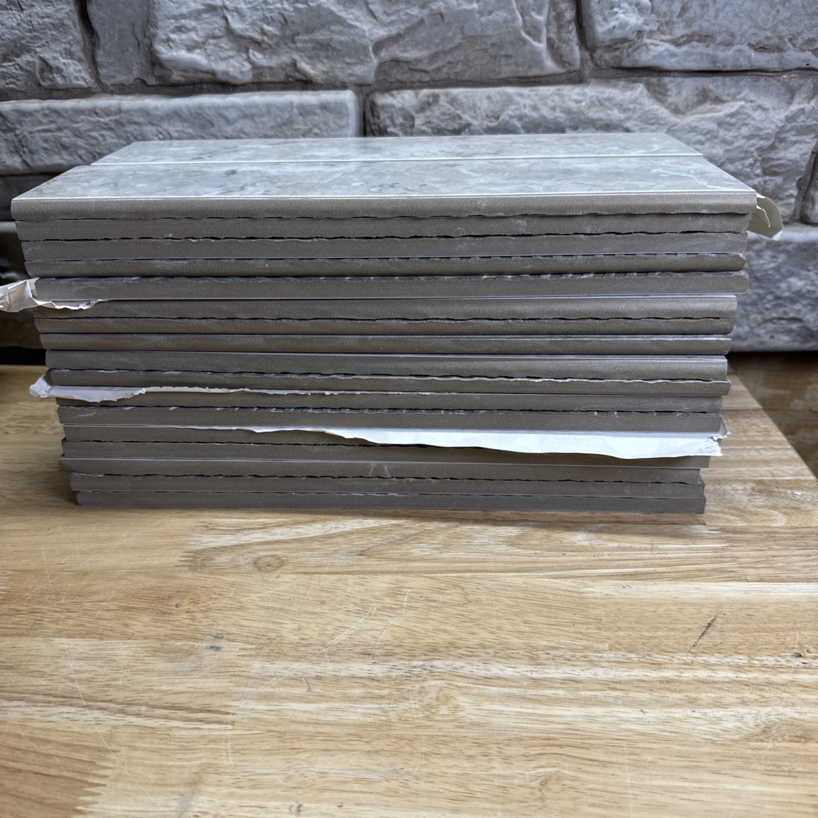 Marina Grey Bullnose 3-in X 12-in Polished Porcelain Marble Look Tile(Lot Of 34)