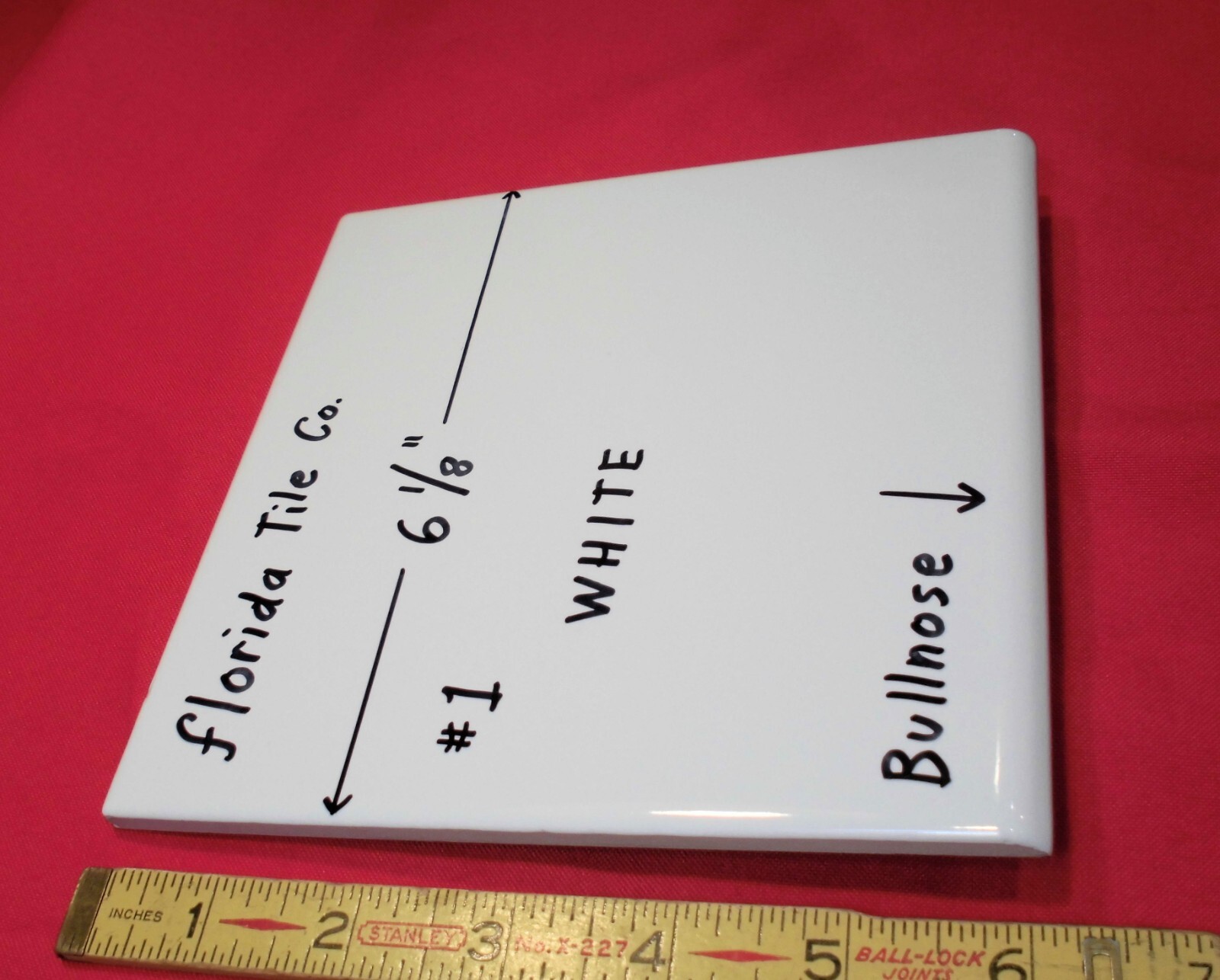 Glossy #1 White: 6-1/8″ Ceramic Bullnose Tile by Florida Co. Made in USA, NOS