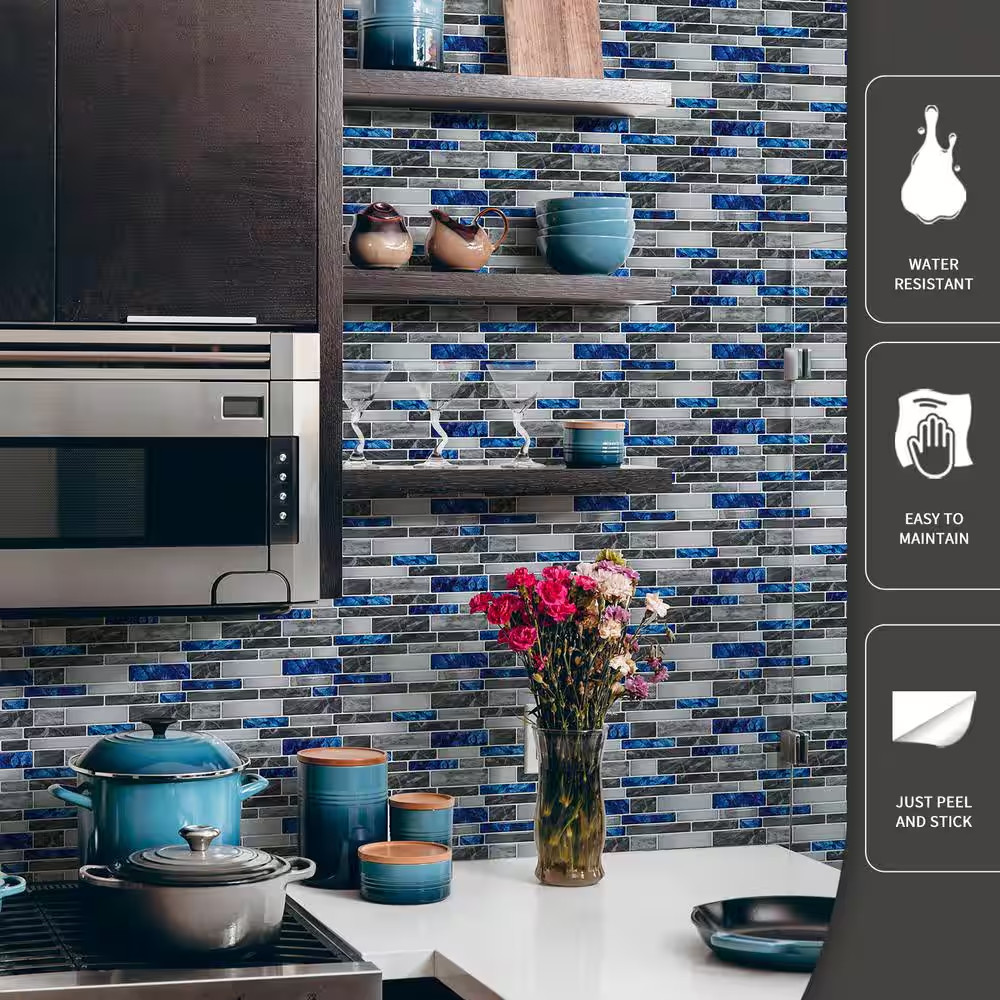 12 In. X 12 In. Vinyl Peel and Stick Backsplash Tile for Kitchen Self-Adhesive B