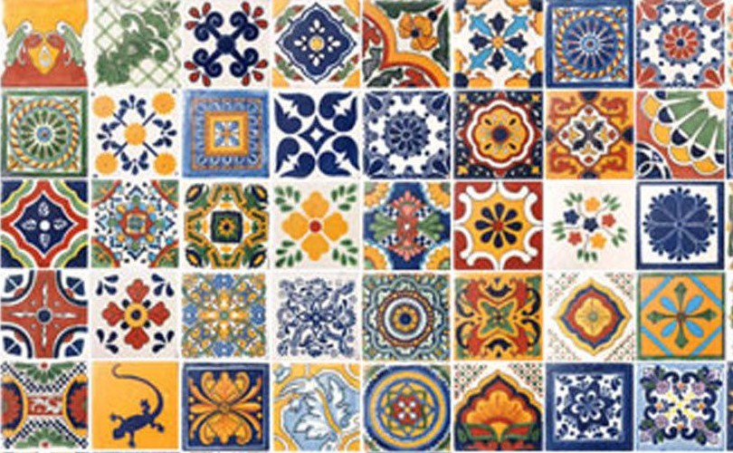 40 TILES 6″ x 6″ ASSORTED MEXICAN CERAMIC HANDMADE MOSAIC ART #004