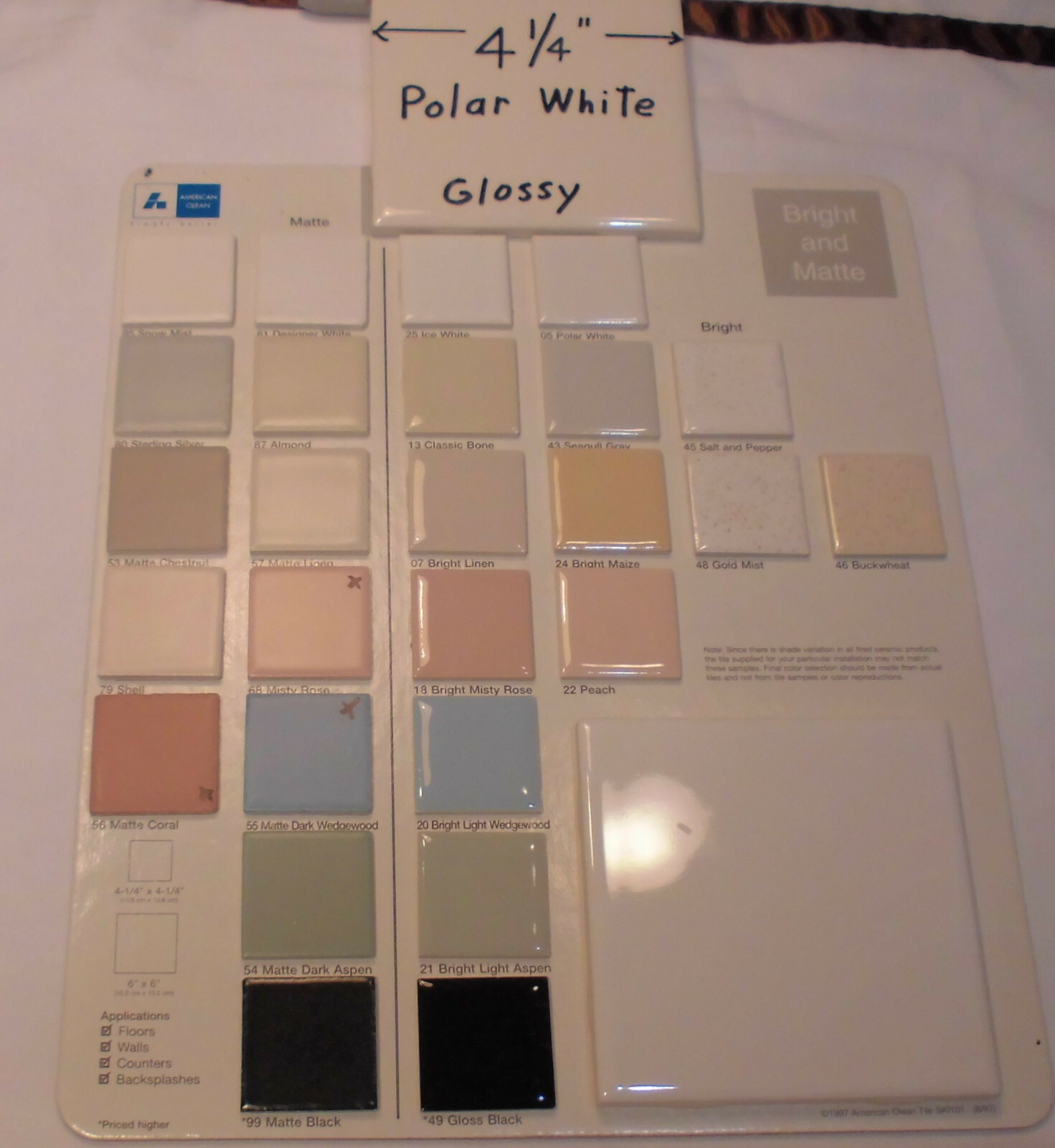 1 pc. Polar White Color: Glossy Ceramic Tile by American Olean Co. New, Mint
