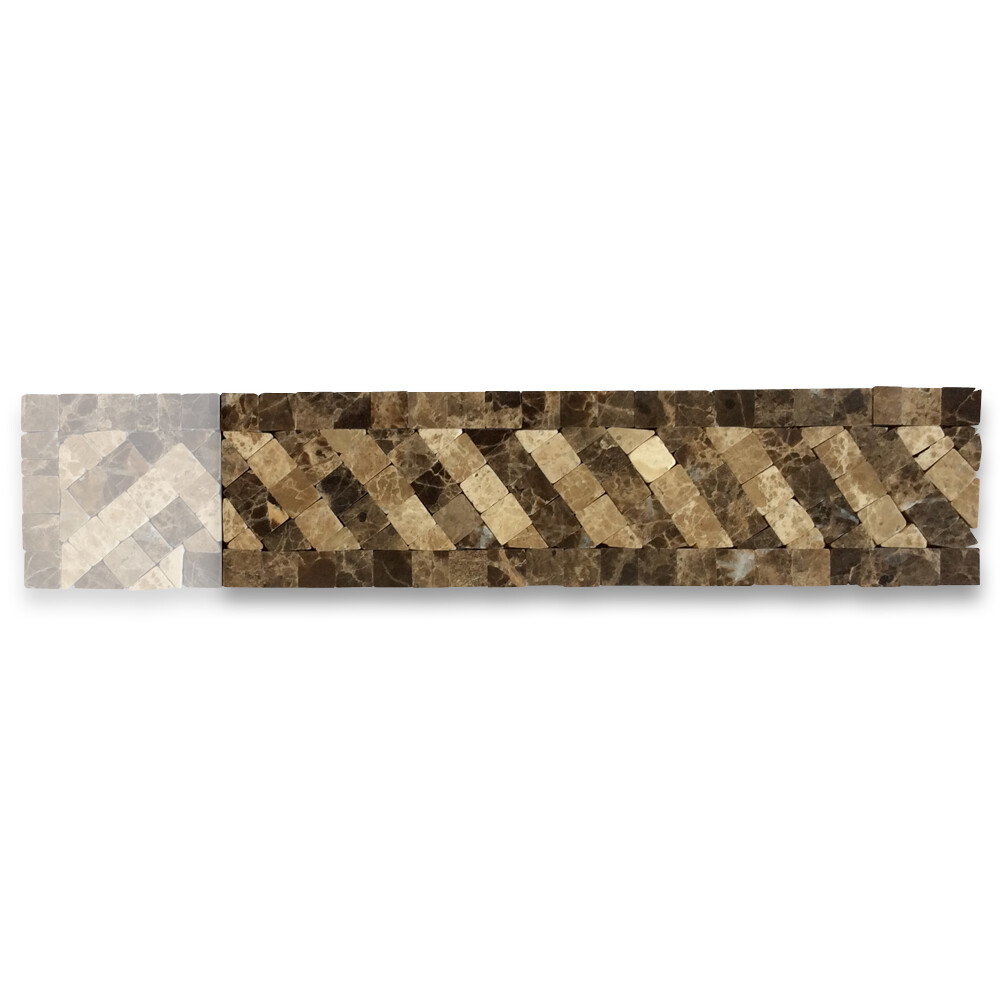 B0089P Marble Mosaic Border Listello Tile Renaissance Emperador 2×7.7 Polish