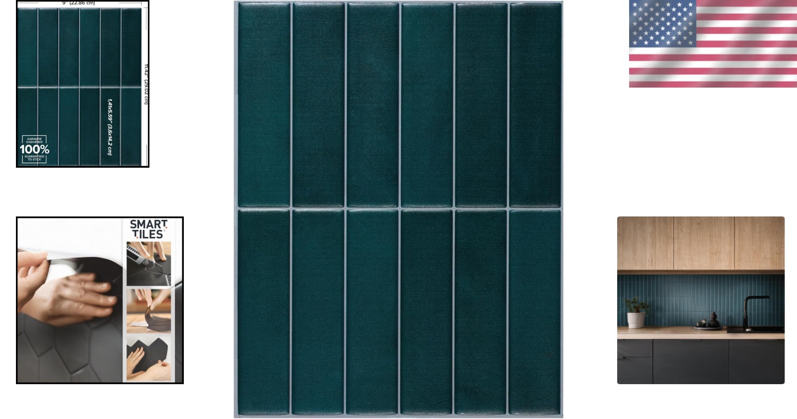 Water-Resistant Peel and Stick Tiles – 5 Pack, 11.43″ x 9″ for Kitchen