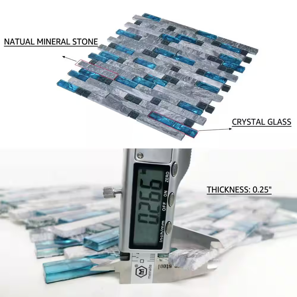 Blue 12 In. X 12 In. Glass Mosaic Tile for Kitchen Backsplash or Bathroom Backsp