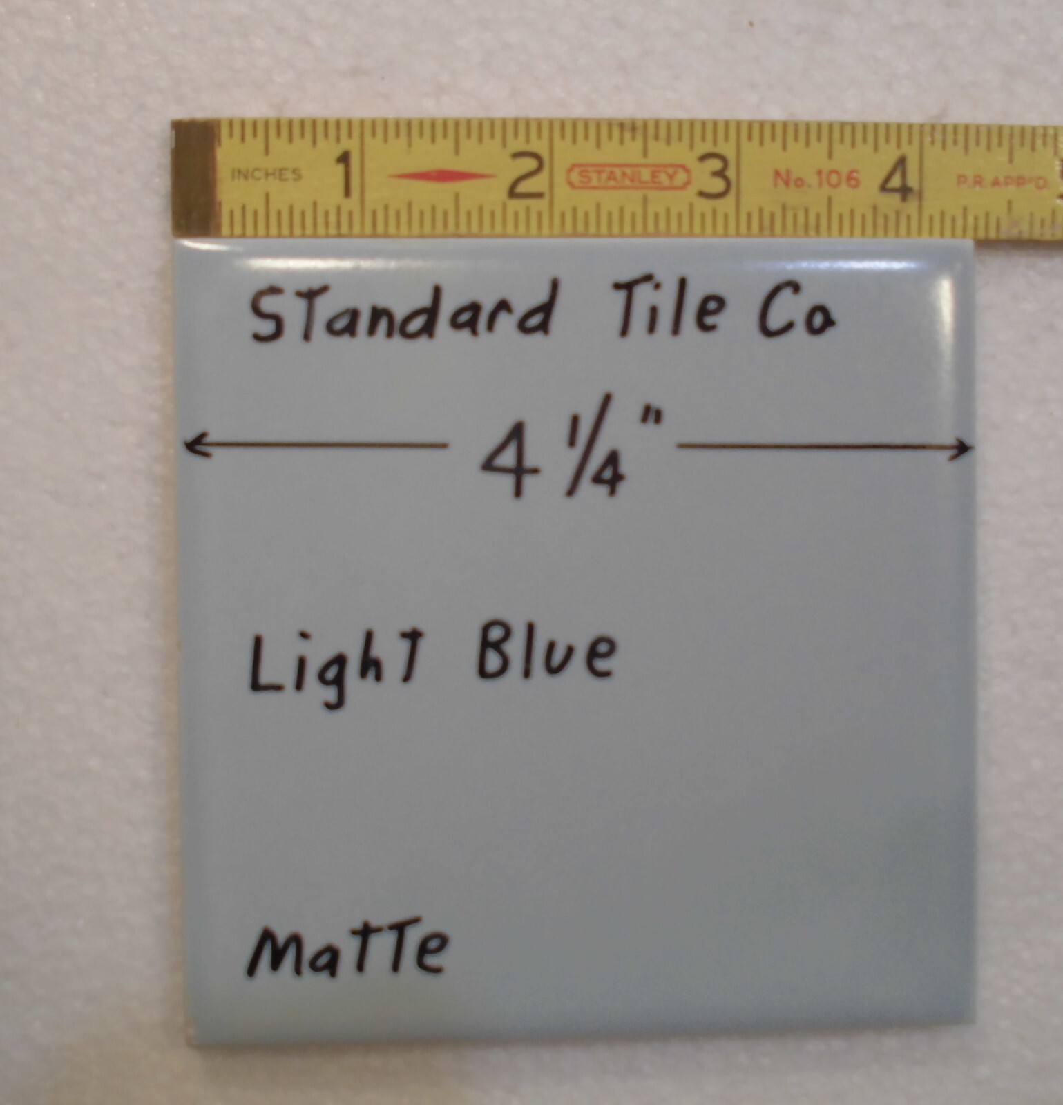 1 pc. Matte Light Blue Ceramic Tile: made by Standard Tile Co. 4-1/4″ NOS