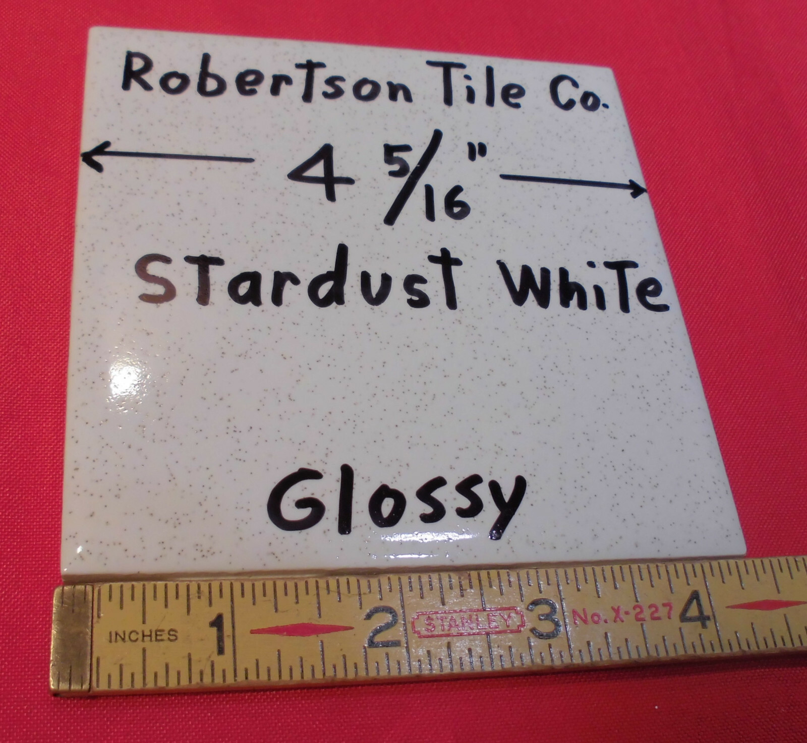 5 pcs. White Speckled; tiny light & dark specks 4-5/16″- 4-3/8″ Robertson Tile