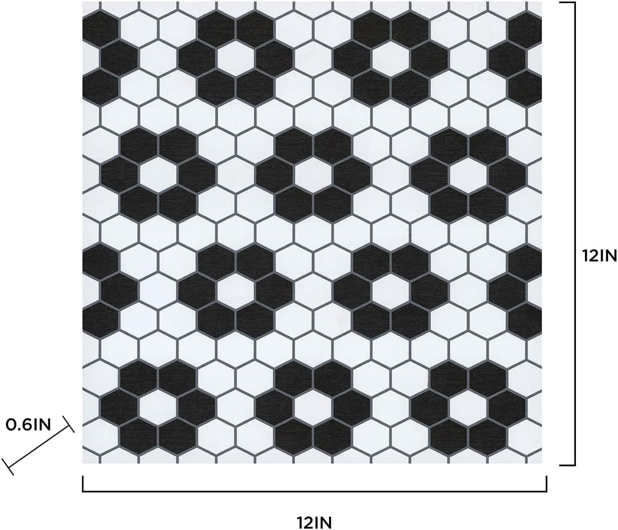 10 Pack 12″ x 12″ Peel And Stick Floor Tiles Black Floral Vinyl Waterproof