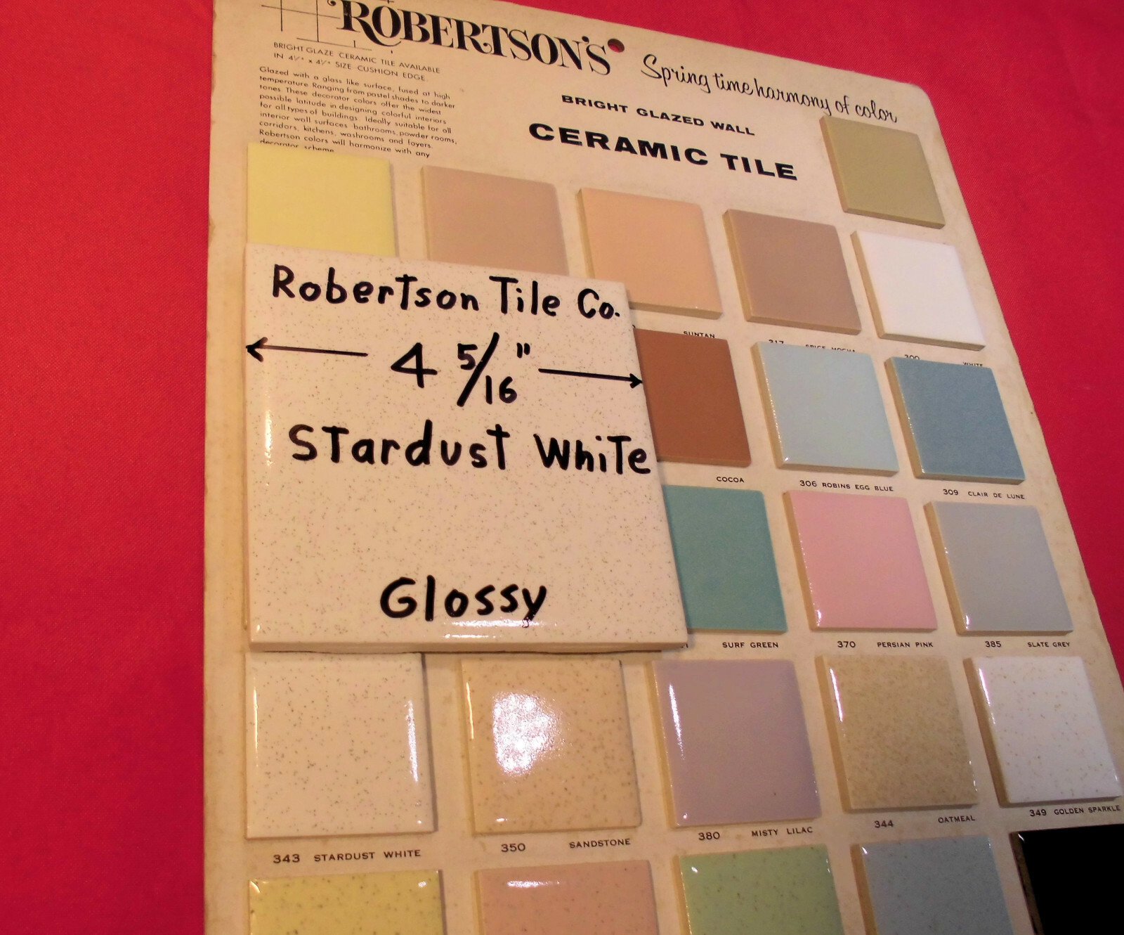 5 pcs. White Speckled; tiny light & dark specks 4-5/16″- 4-3/8″ Robertson Tile