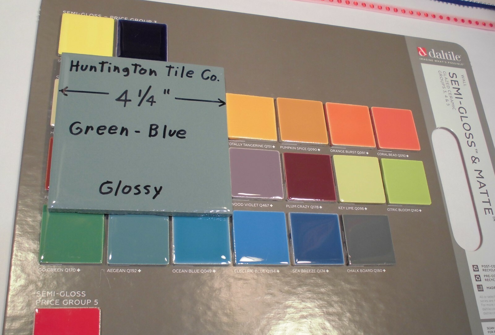 6 pcs. Glossy Ceramic Tiles *Green-Blue* 4-1/4″ Made USA by Huntington Co. NEW