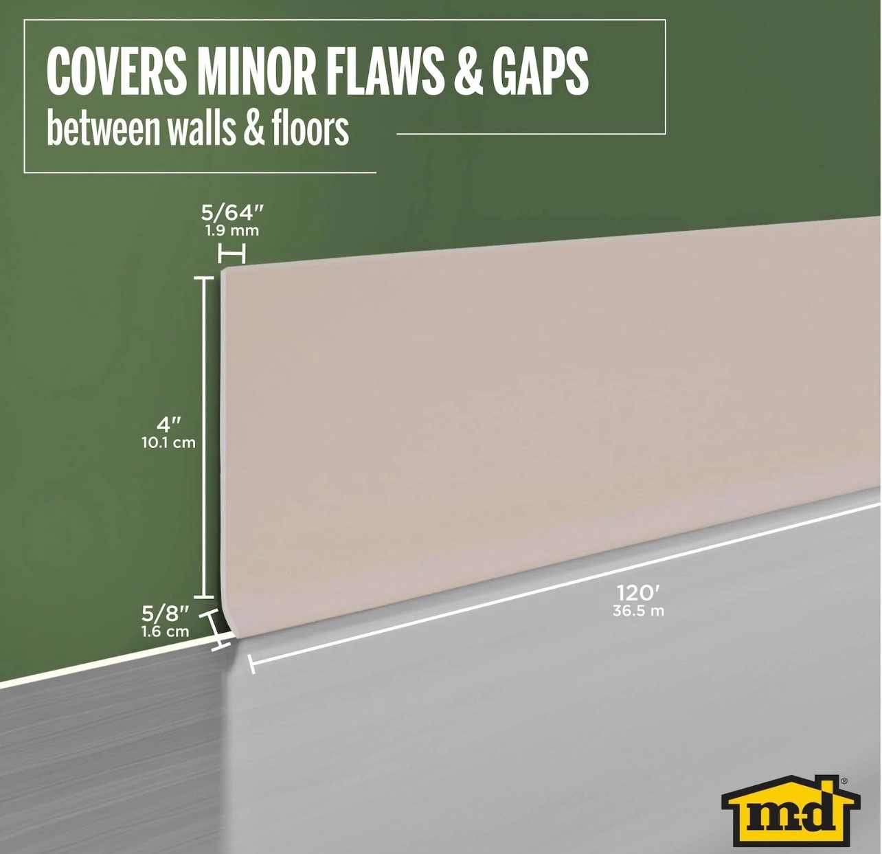 M-D 75473 Vinyl Wall Base 4″ x 120 Ft Beige Dry Back Cove Base With Toe Roll