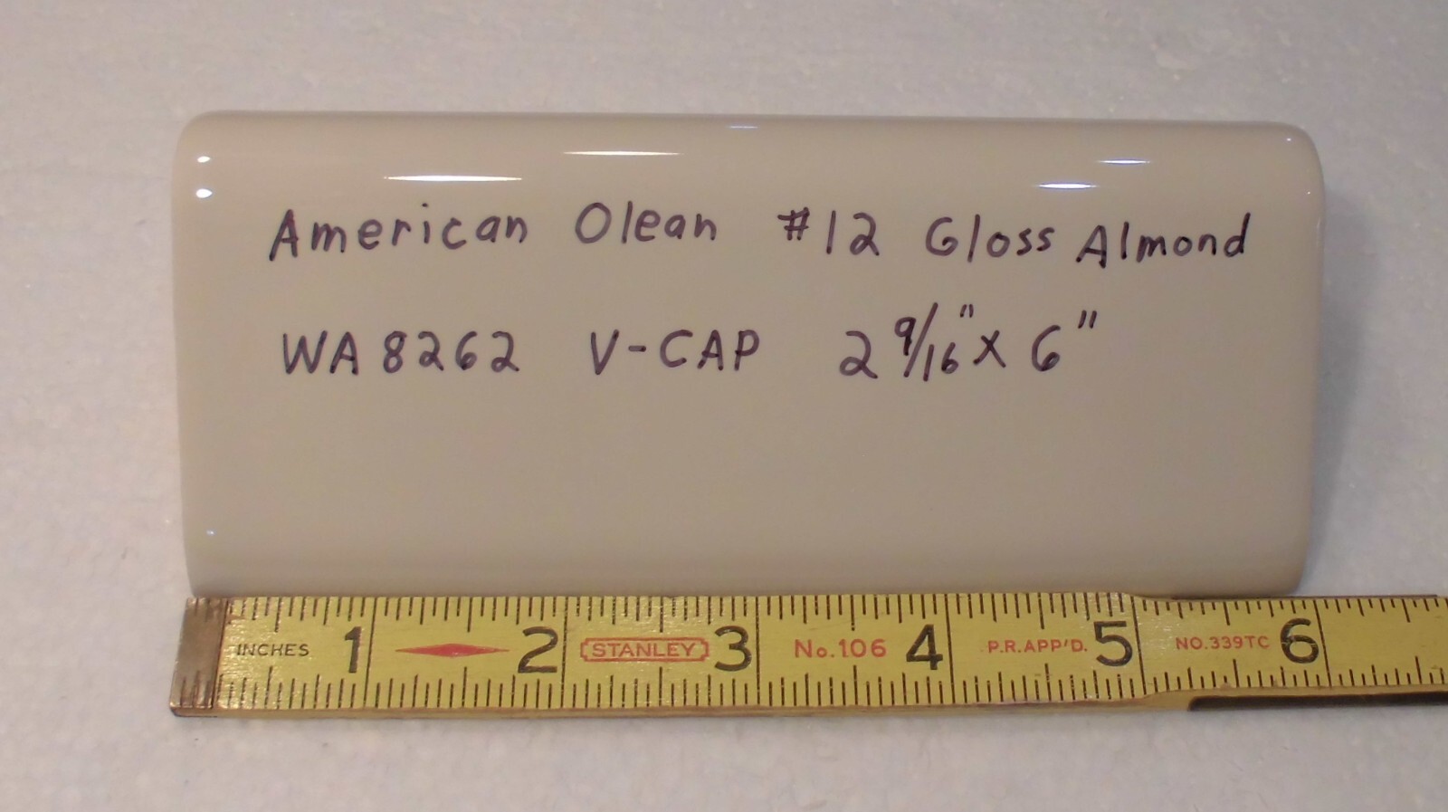 1 pc. Almond: V Cap Ceramic Trim Tile: Counter-Top Edging, American Olean #12