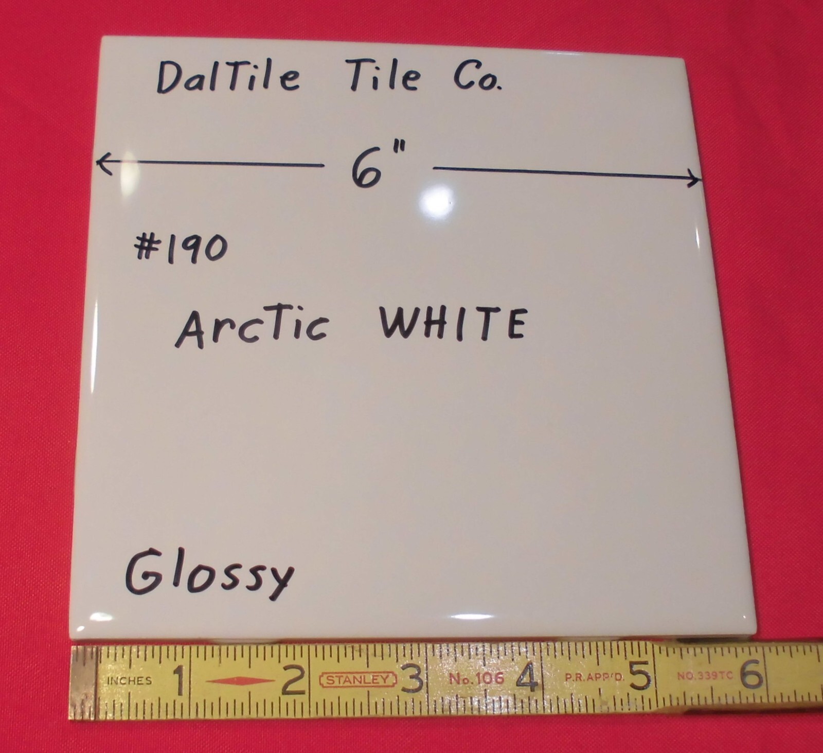 1 pc. Daltile #190 Arctic White: Brilliant Glossy Ceramic Tile 6″ X 6″ NEW