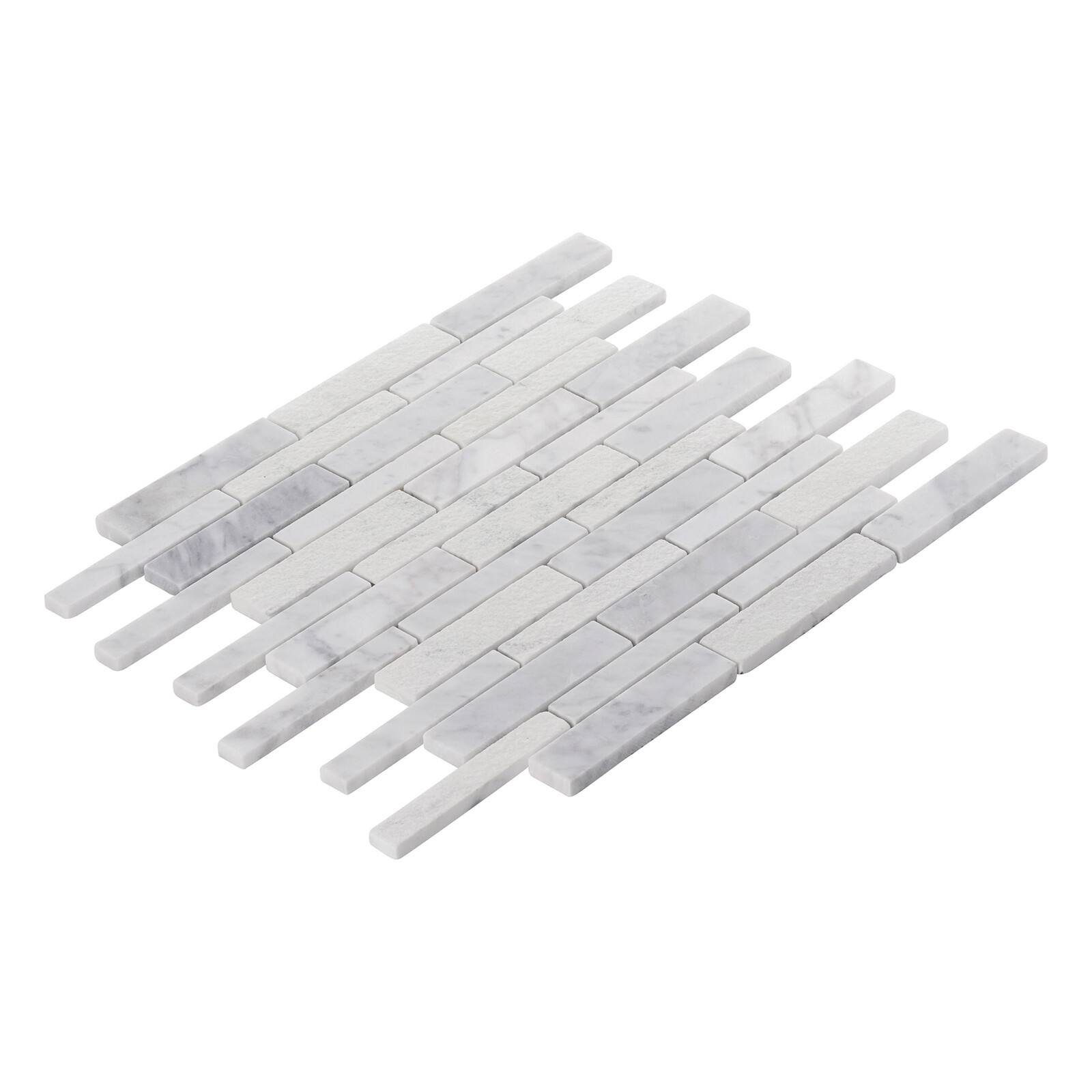 White Calacatta Marble Stone Textured Blended Linear Mosaic Tile Wall Backsplash
