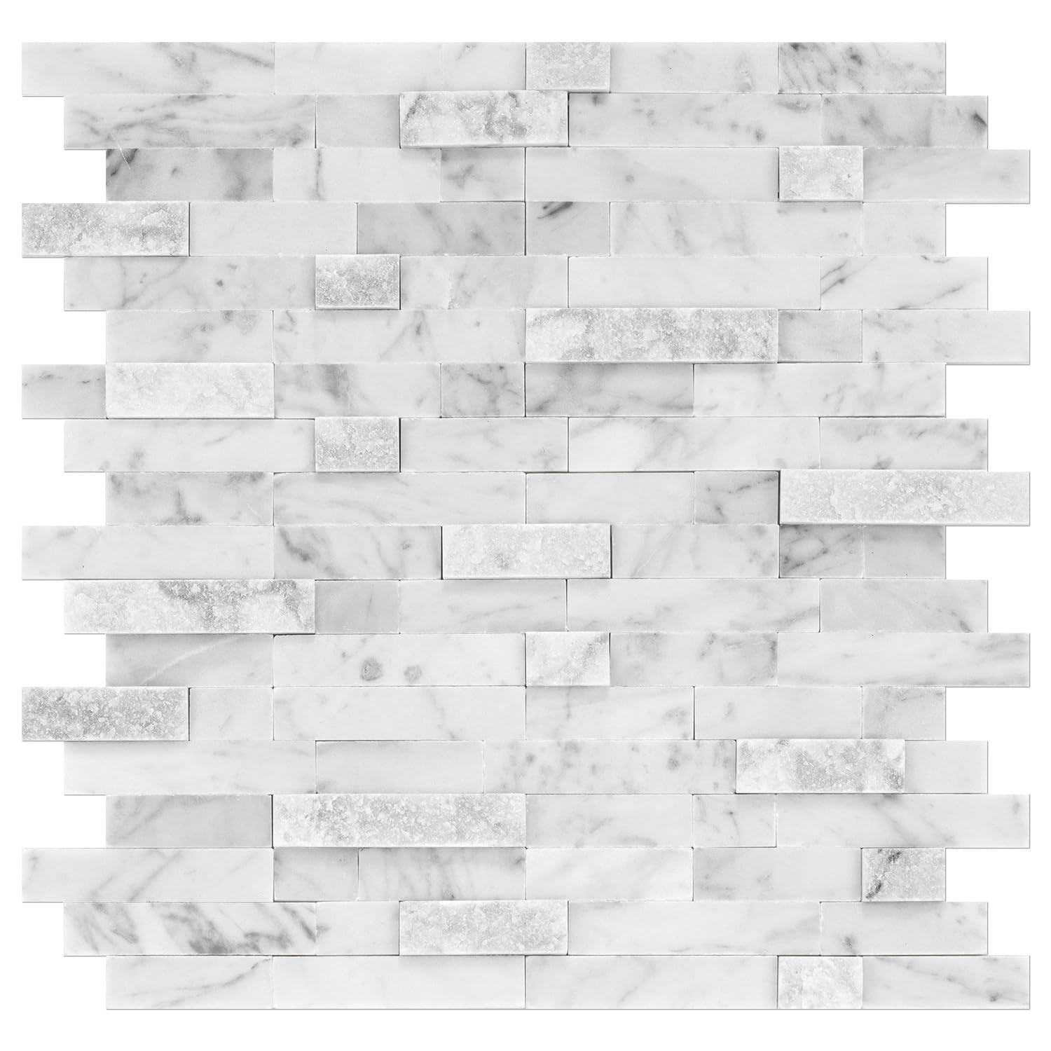 Grout-Free Natural Stone Peel and Stick Backsplash – 5 Sheets 3D Textured Gra…
