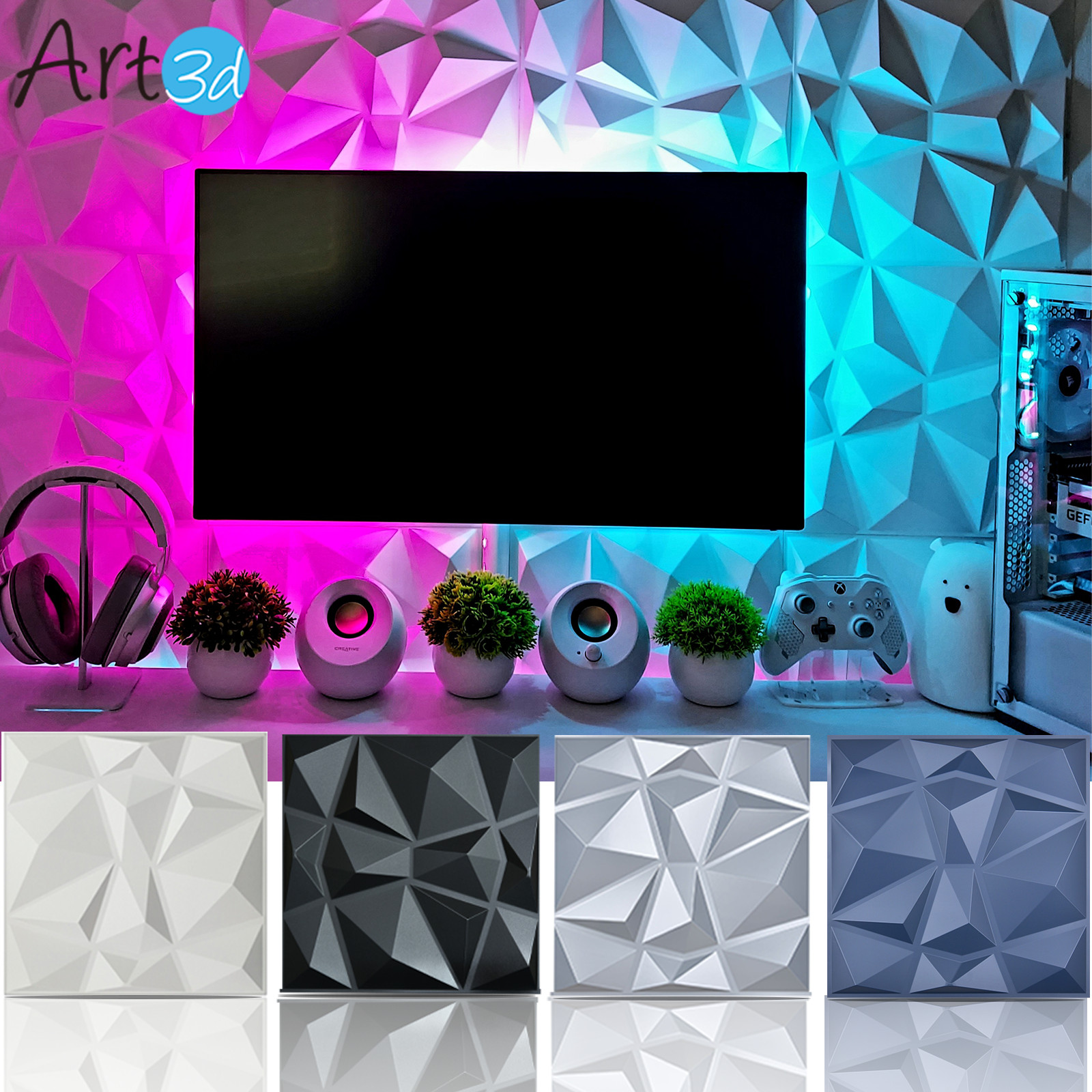 Art3d 12-Pack19.7″x19.7″ PVC Decorative 3D Wall Panels Textured 3D Wall Covering