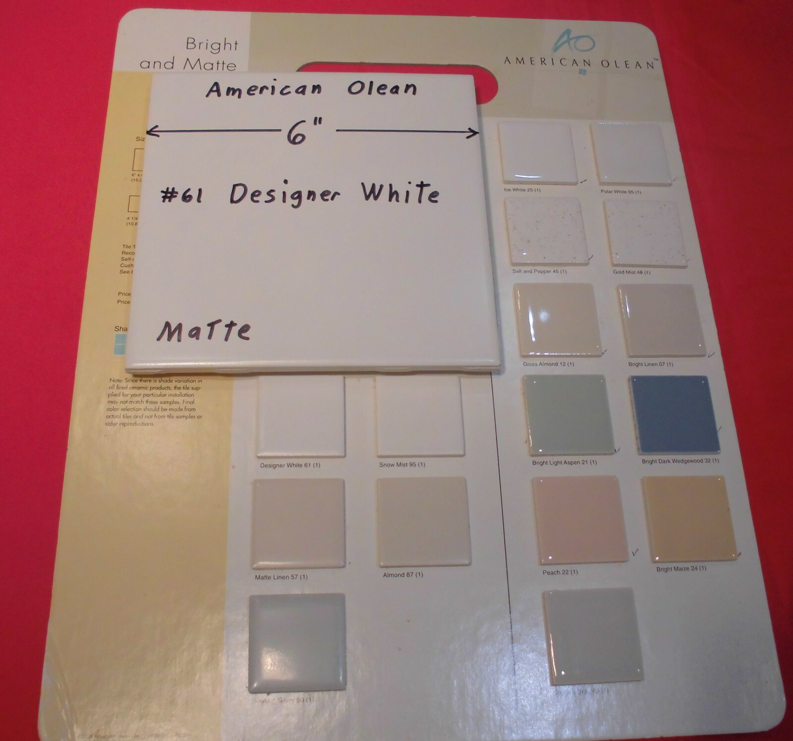 *Designer White* Matte Ceramic Floor & Wall Tile, by American Olean; New Mint