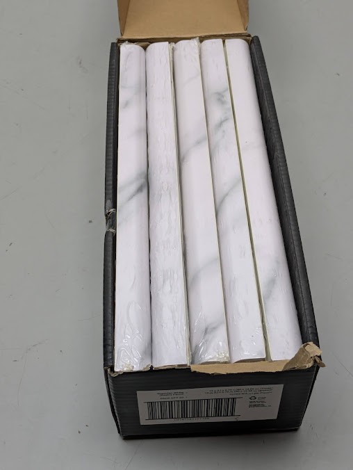 Greecian White Pencil Molding 0.75 in. x 1 in. Polished Resin Wall Tile-20/case