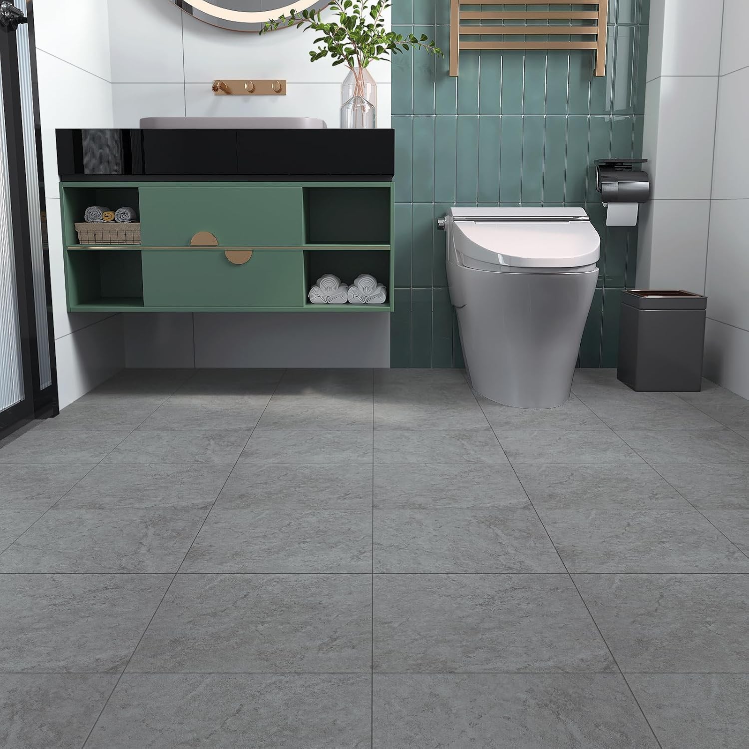 12″x12″ Grey Concrete Peel and Stick Floor Tiles Vinyl Flooring Waterproof