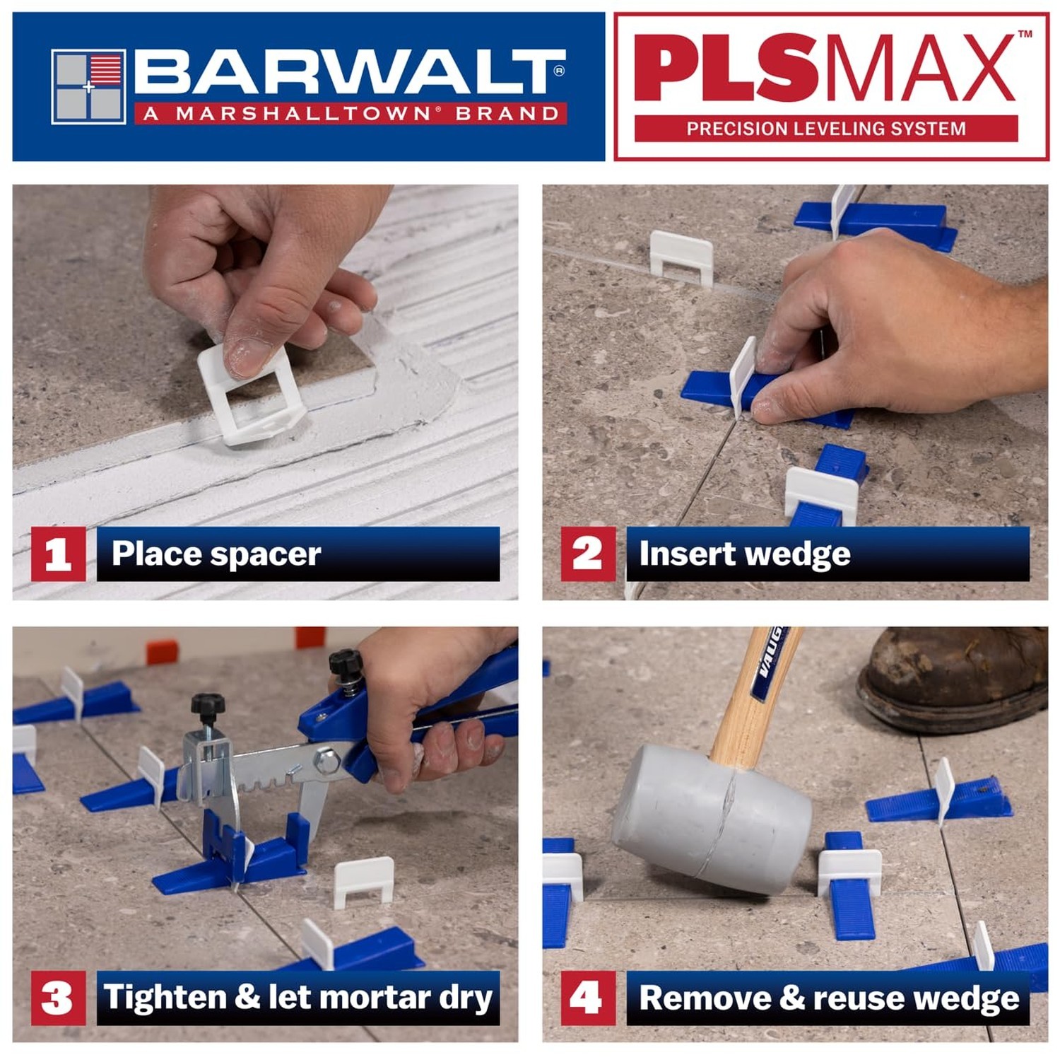 BARWALT PLS MAX 1/8 Inch Tile Leveling System | Spacer bases and clips delive…