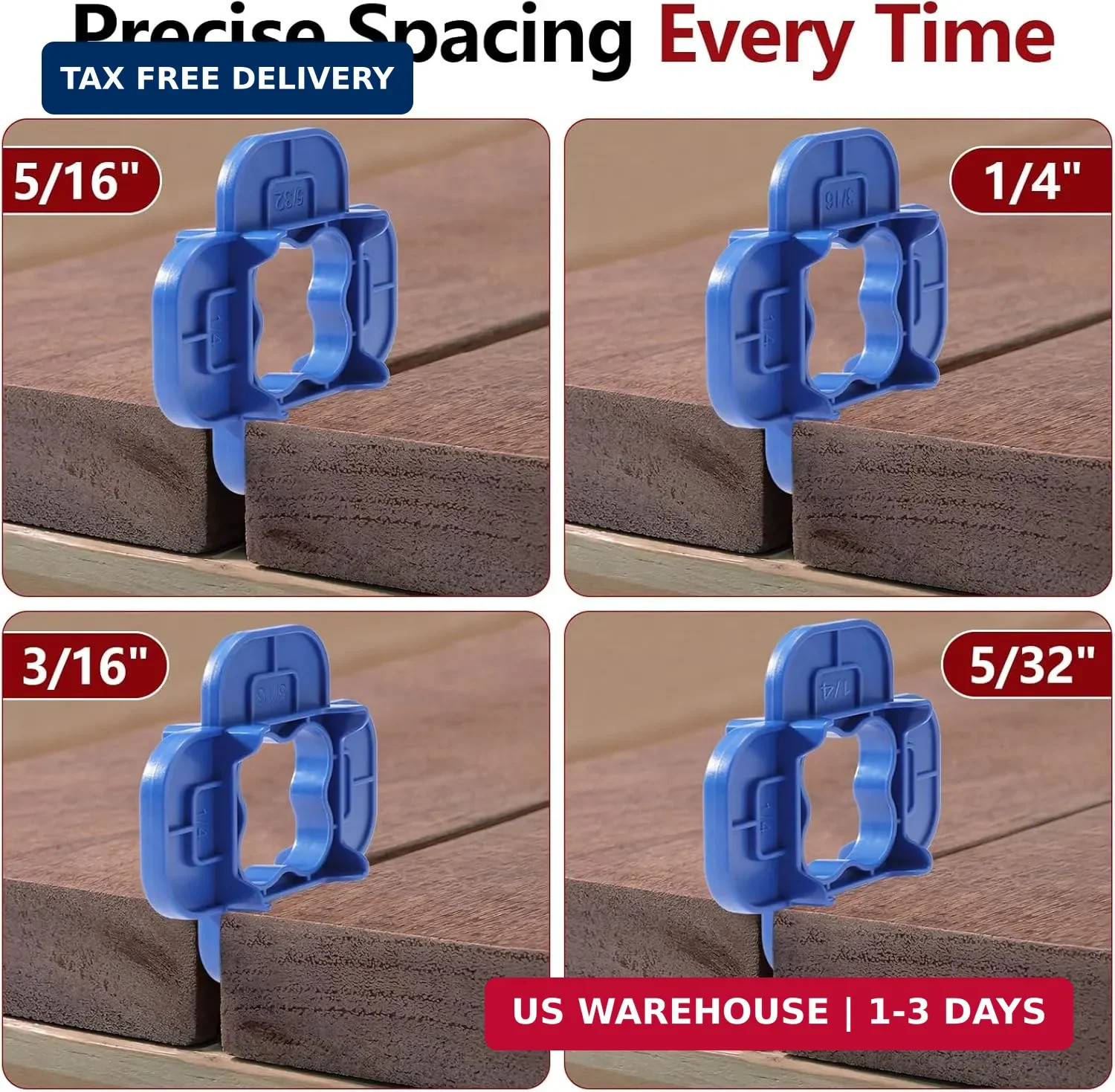 6 Packs 4-in-1 Multi-Size Deck Spacers Tool (5/32″, 3/16″, 1/4″, 5/16″) for Comp