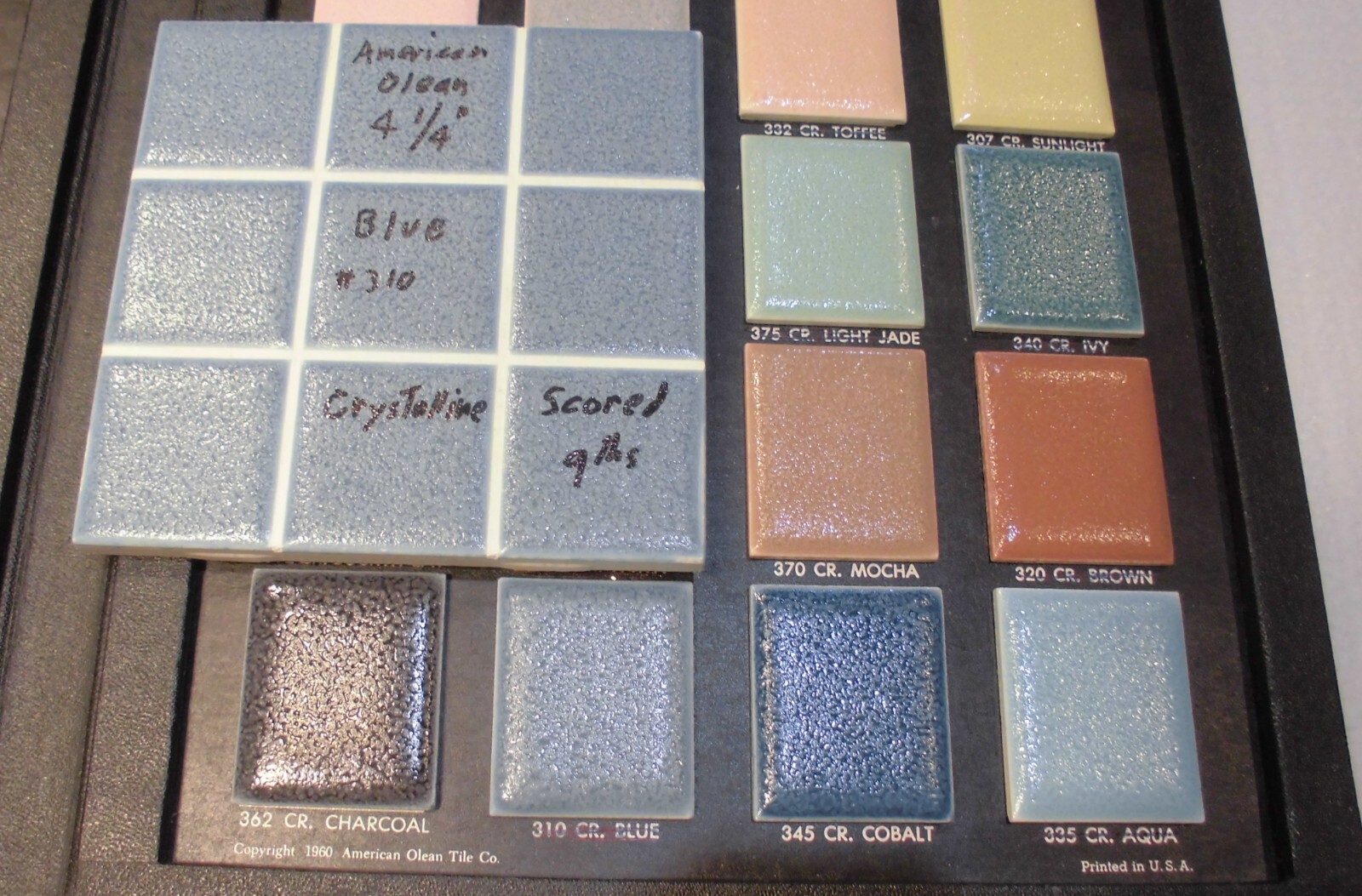 1 pc. “Blue” Scored in 9ths, Crystalline Ceramic Tile: American Olean…4-1/4″
