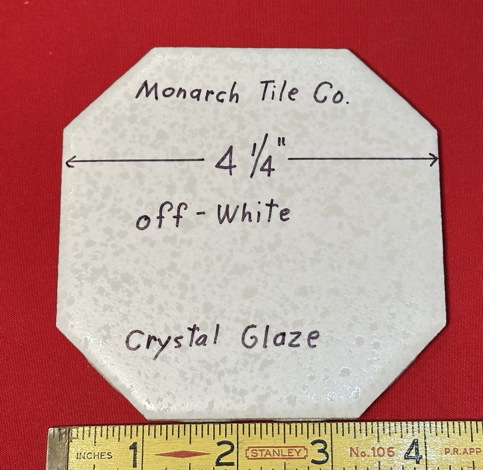 1 pc. Off-White Octagon Ceramic Tile: 4-1/4″ Crystal Glazed by Monarch Co. NEW