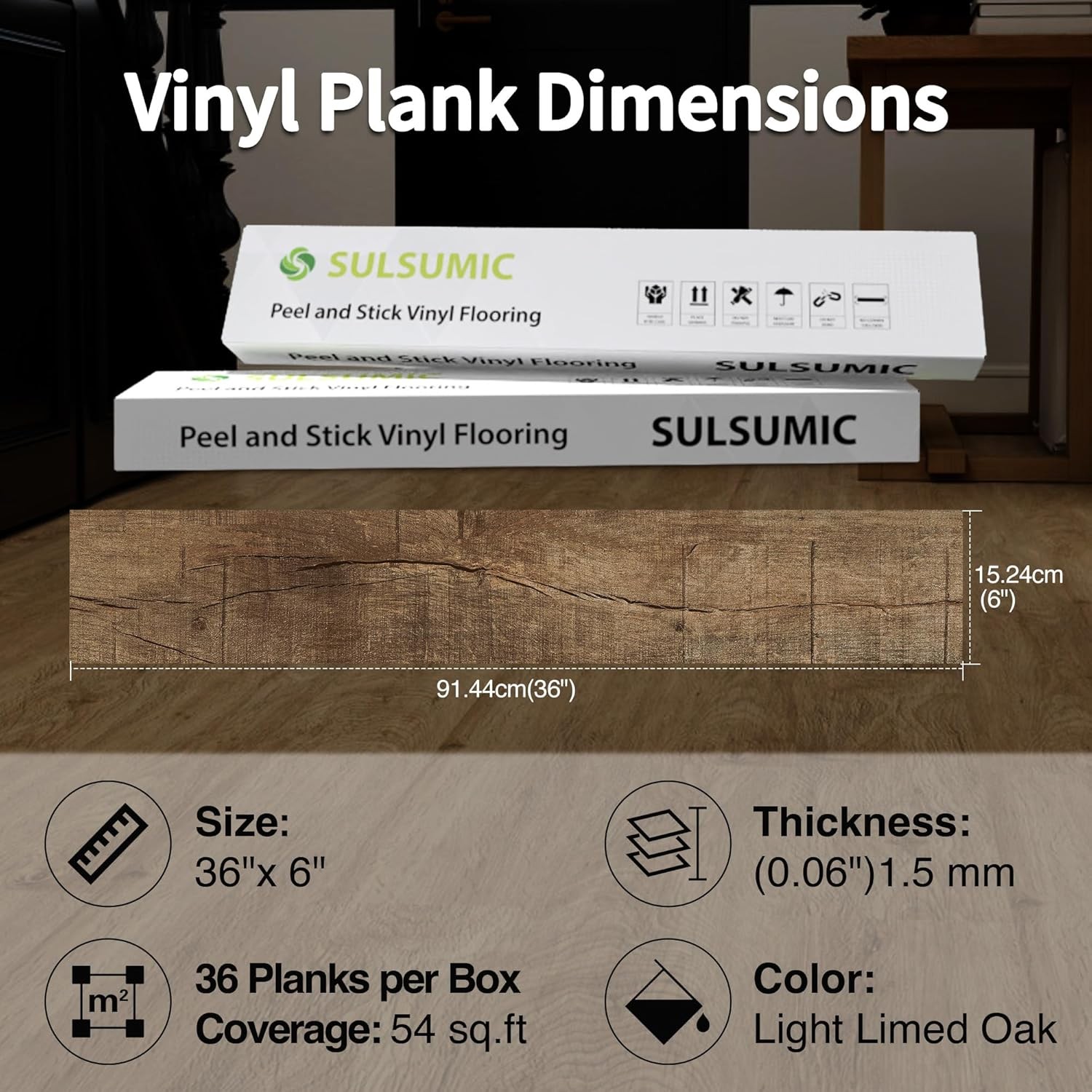 36 Pack Peel and Stick Vinyl Plank Flooring 54 Sq.Ft Wood Look Waterproof