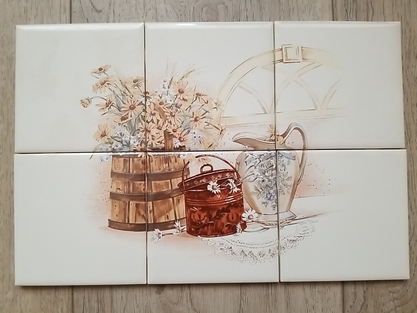 Ceramic Tile Mural Country 6 pc on 4 1/4″ Almond Color Tile