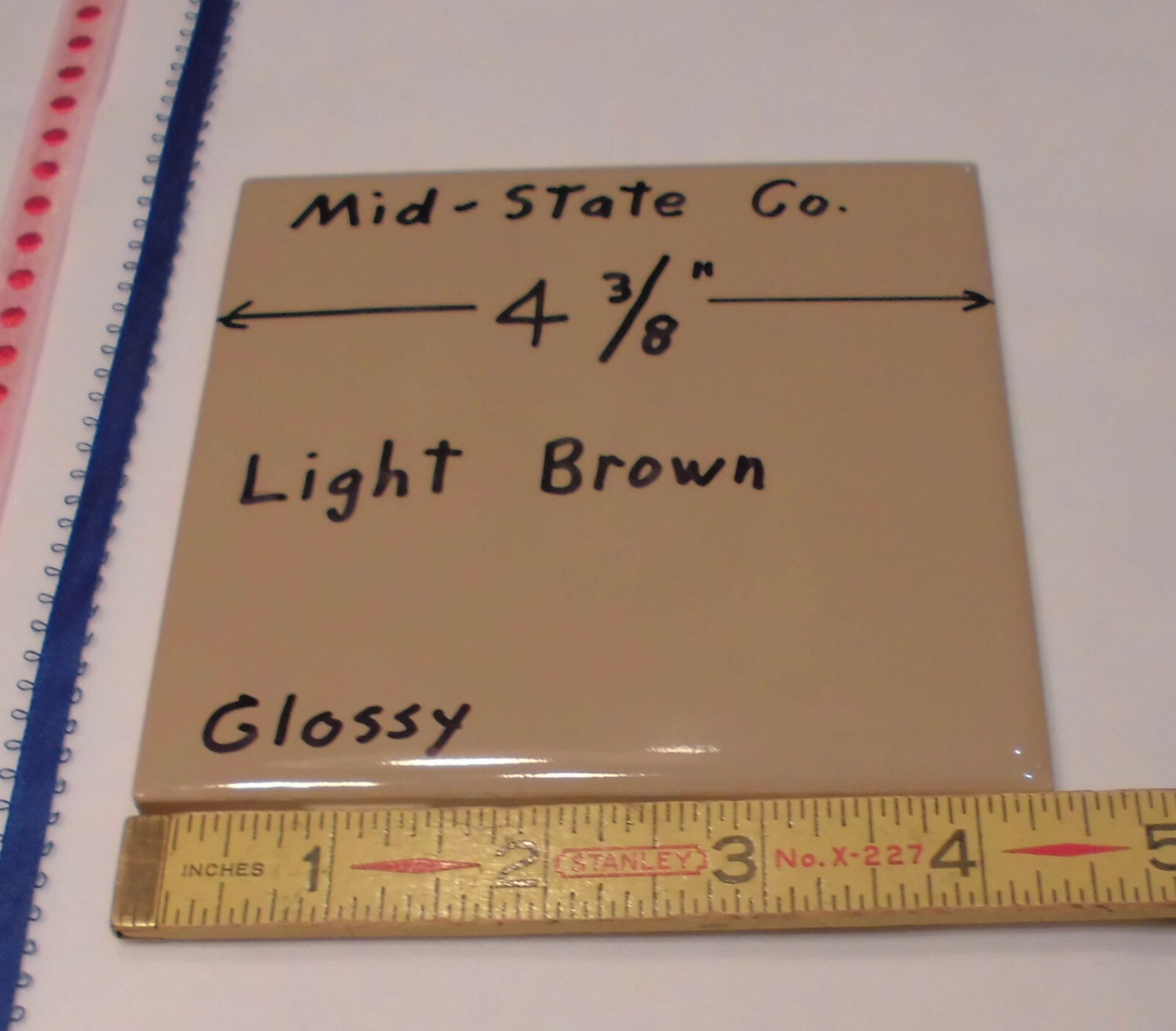 1 pc. *Light Brown* Glossy 4-3/8″ Ceramic Tile by Mid-State Co. made in USA, NOS