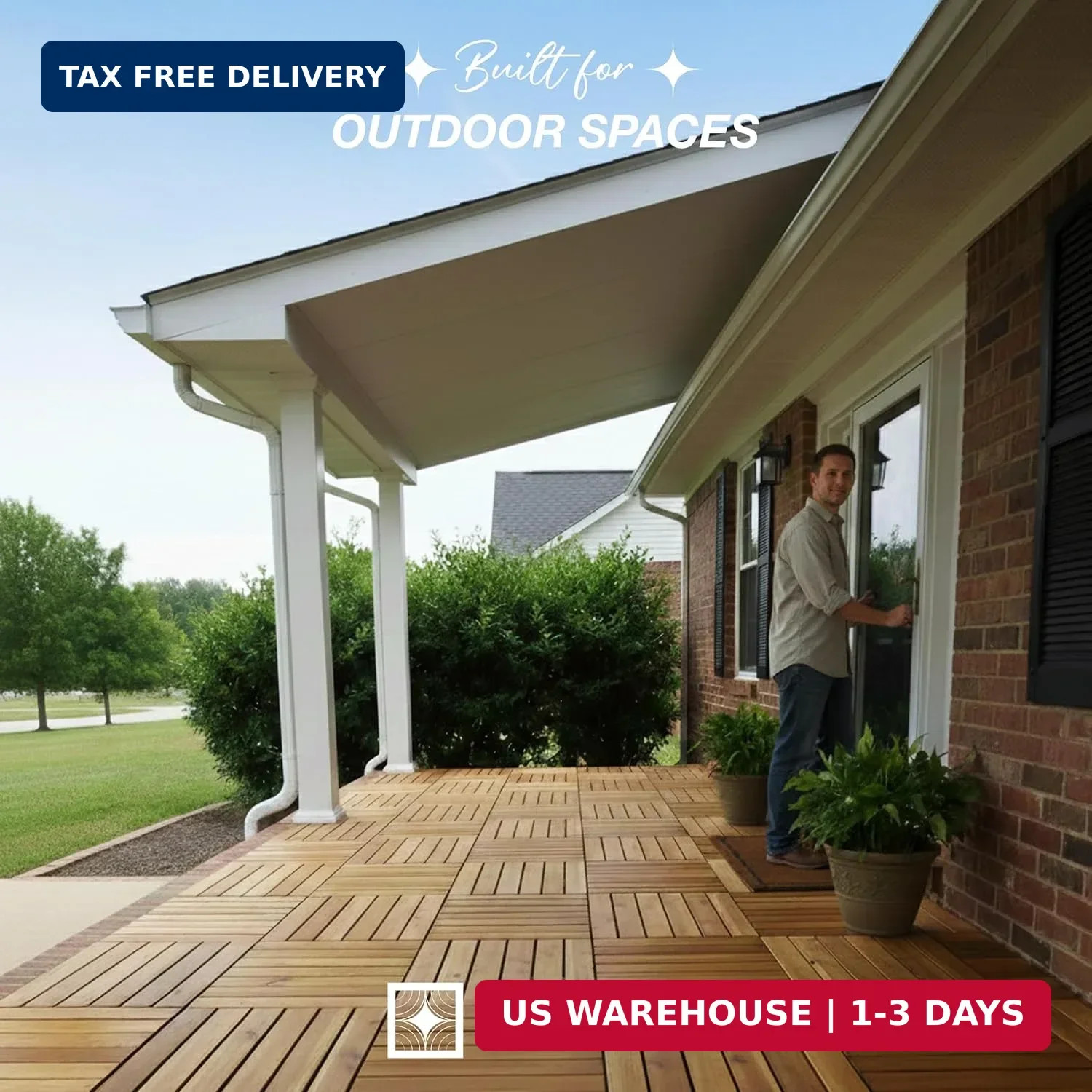 9Pcs Premium Acacia Wood Interlocking Patio Deck Tiles, 12 x 12 x 0.9 Inch Outdo