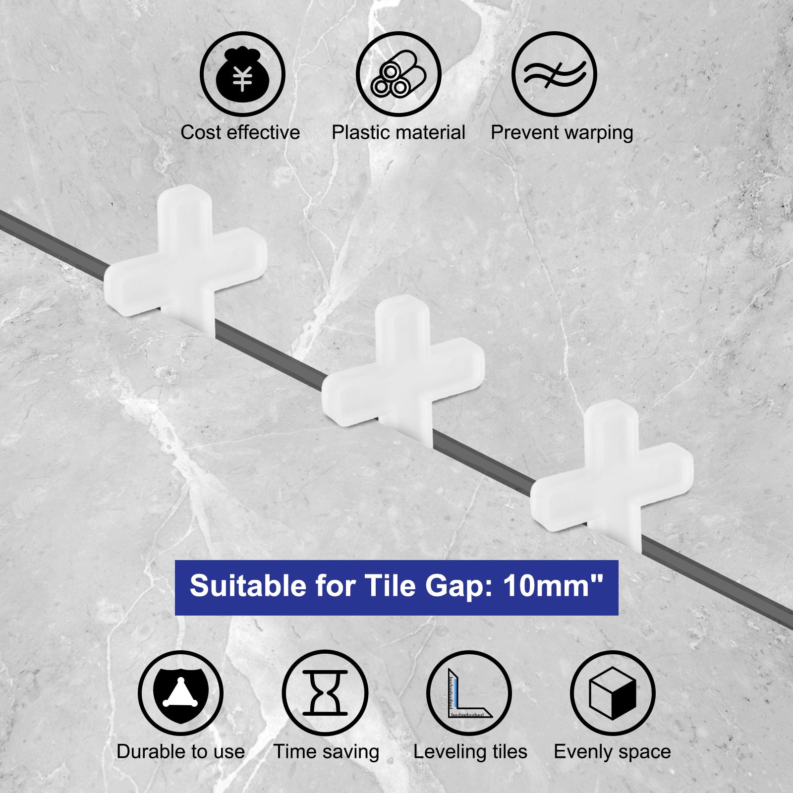 200Pcs Tile Spacers 10mm 3/8″ Cross Shape Wall Floor Tile Spacer White