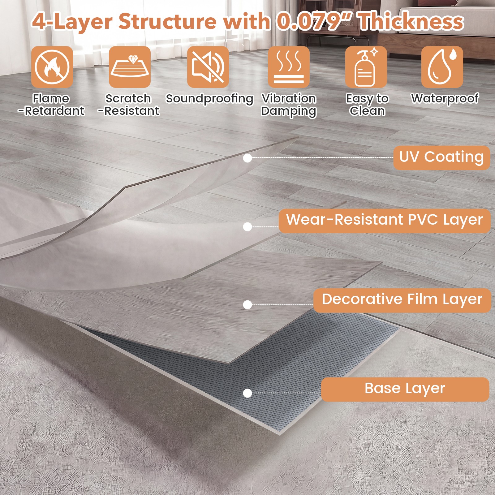 24-Pack 36 Sq.Ft Floor Tile Vinyl Flooring, Waterproof Vinyl Plank Flooring