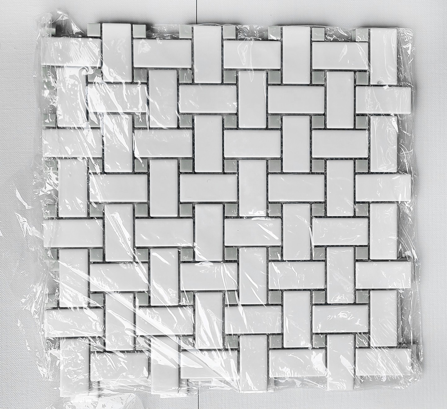 NEW 1 x 2 White/Gray Basket weave Porcelain Tile Floor Wall Kitchen 14 sqft.