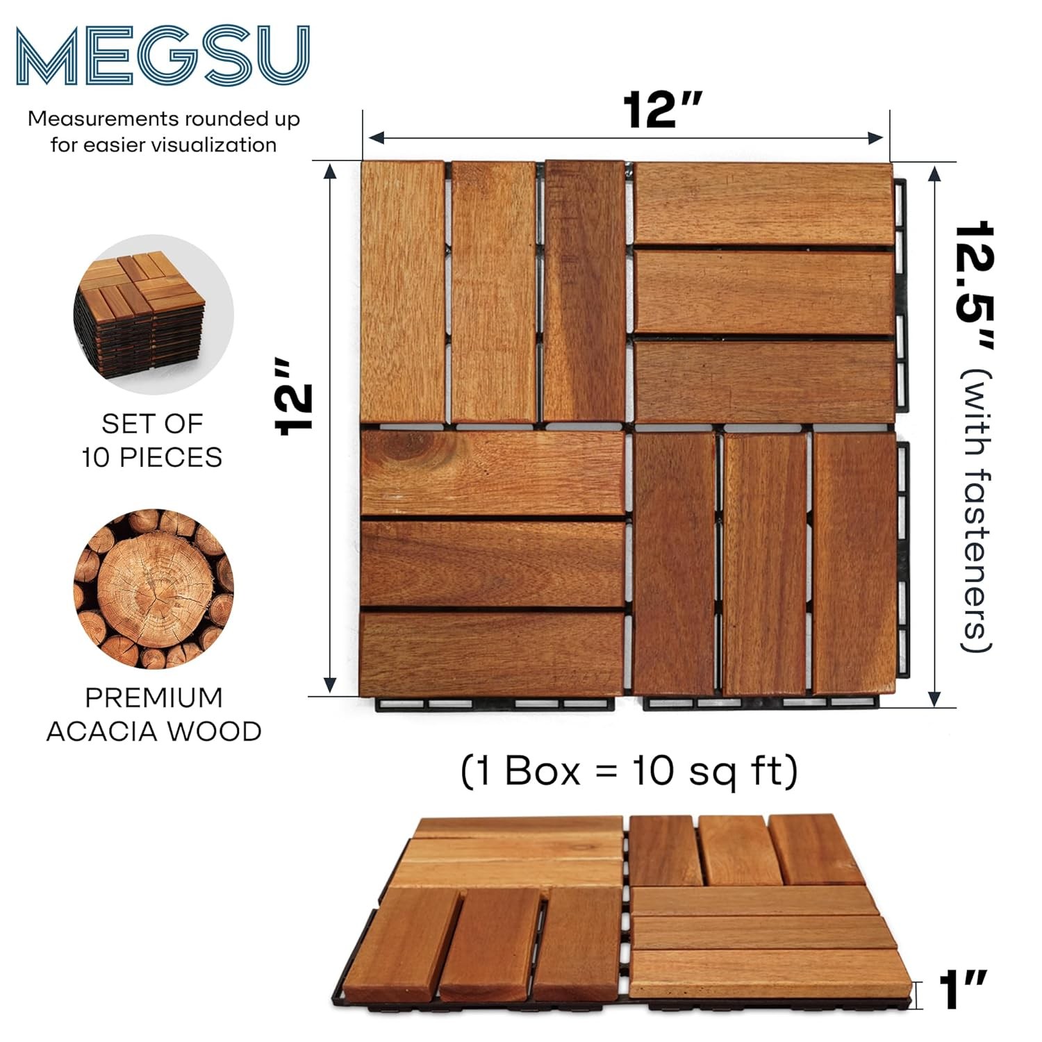 Wood Interlocking Deck Tiles 12×12 Indoor Outdoor Flooring Tiles Natural