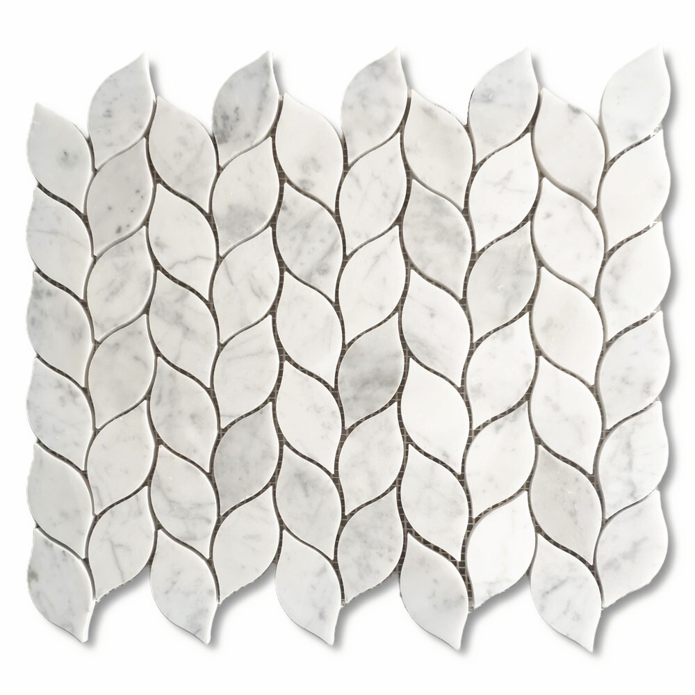 C9101XH Carrara Marble Leaf Waterjet Mosaic Tile White Carrera Venato Honed
