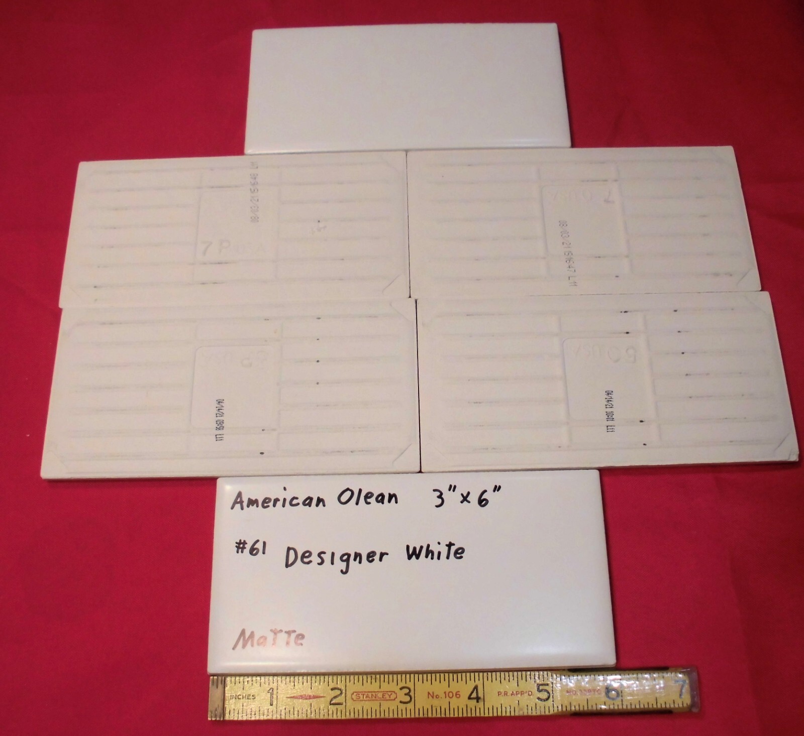 6 pieces: #61 Designer White: Matte Ceramic Subway Tiles by American Olean, NEW