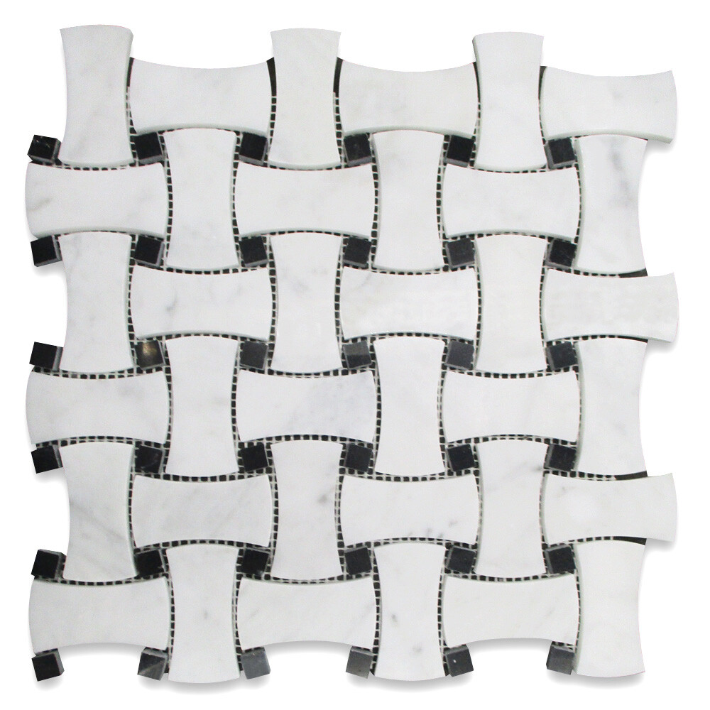 C67L1XP Carrara Venato Marble Big DogBone Basketweave Mosaic Tile Polished