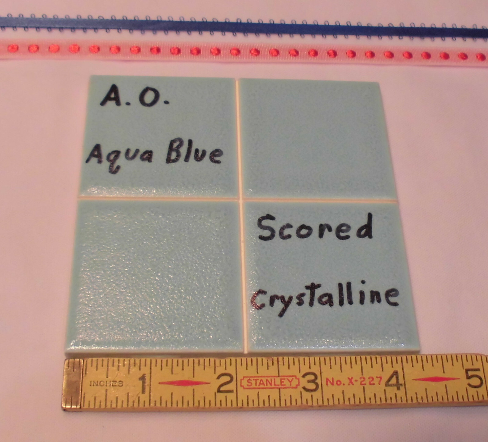 1 pc. *Aqua Blue* 4-1/4″ Ceramic Tile; Scored Crystalline by American Olean NOS