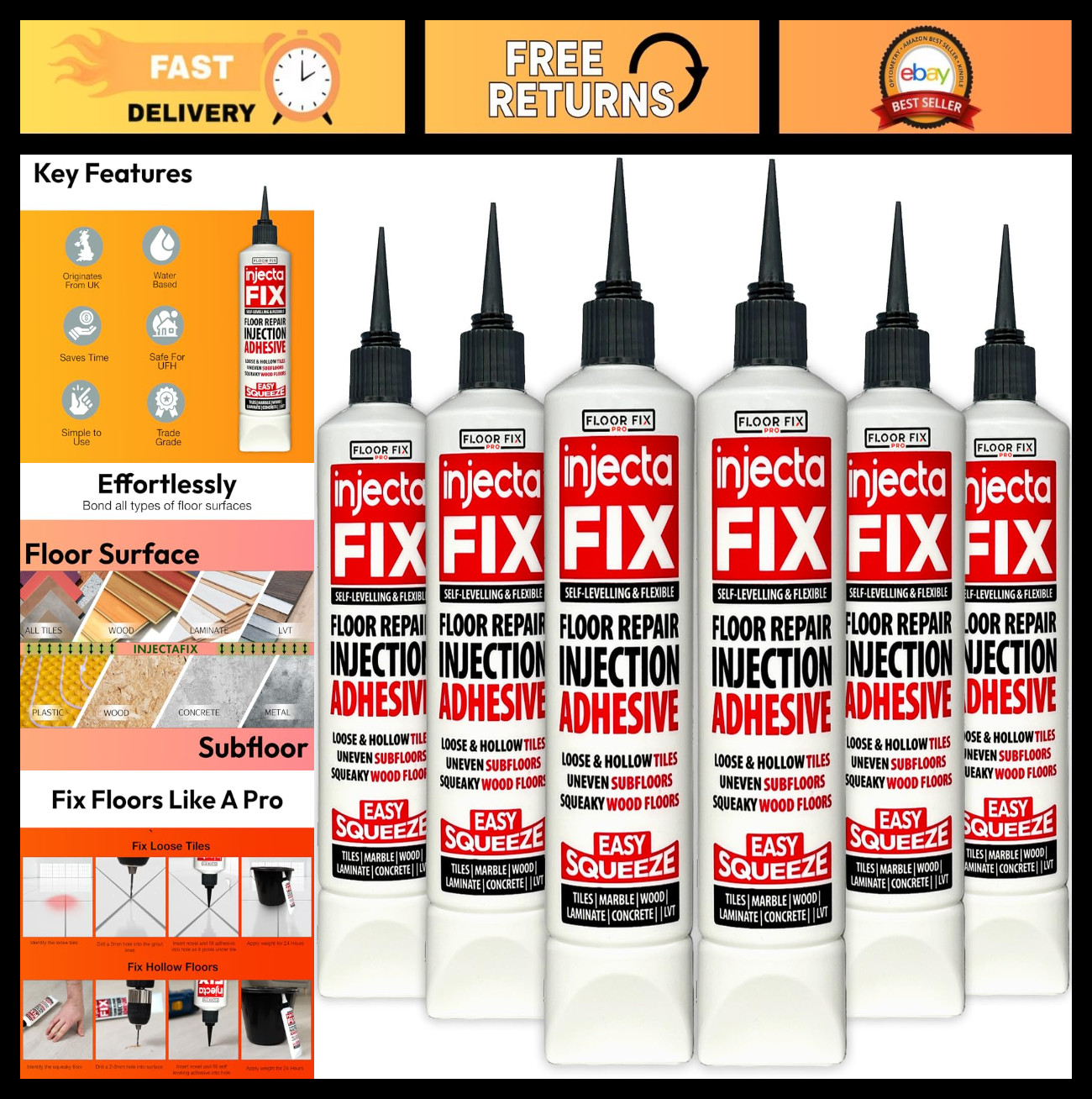 Extra Strength Adhesive for Loose Tiles & Squeaky Floors – Easy Squeeze, No Gun