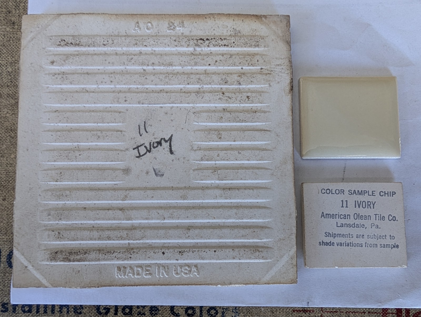 2 pcs American Olean Vintage Ceramic Wall Tile 4 1/4″ Ivory NEW Color #11 1950s