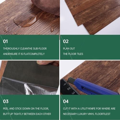 Peel and Stick Vinyl Flooring Pack 54 Sq.Ft, 36 x 6 x 0.1 inches 36 Brown