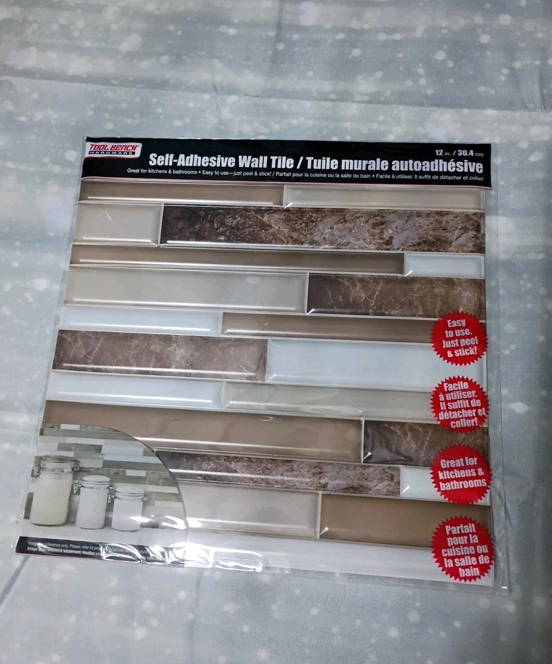 LOT 10 Sheets Hardware Self Adhesive Tan Brown and White Wall Tile 12×12 in