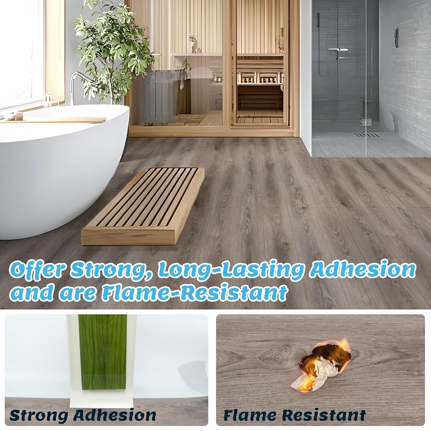 15 Sq ft Peel and Stick Wood Vinyl Floor Tiles 10-Pack Waterproof Teak Finish