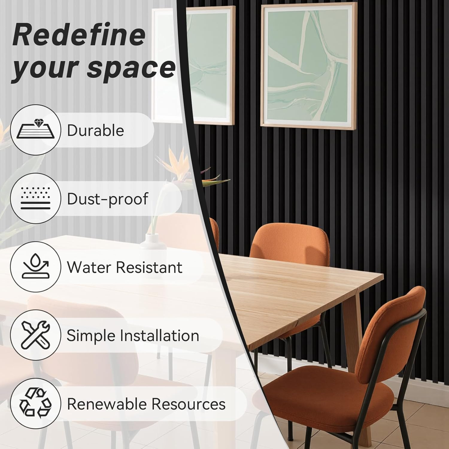 WPC Slat Wall Paneling, 8-Pack Water – Proof 3D Wall Panels, Accent Slat Wall Pa