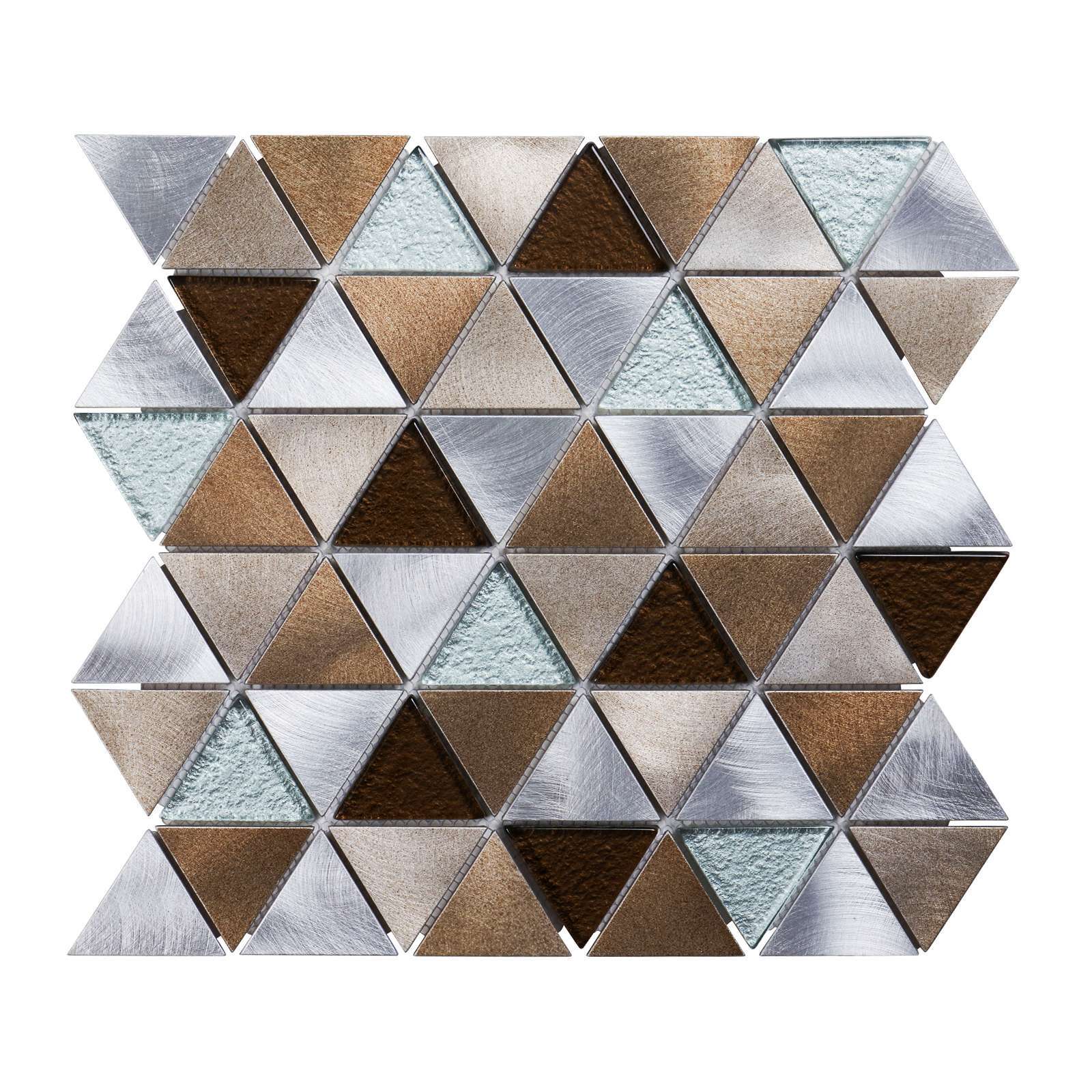 Brown Gray Aluminum Metal Crystal Glass Triangle Mosaic Tile Kitchen Backsplash